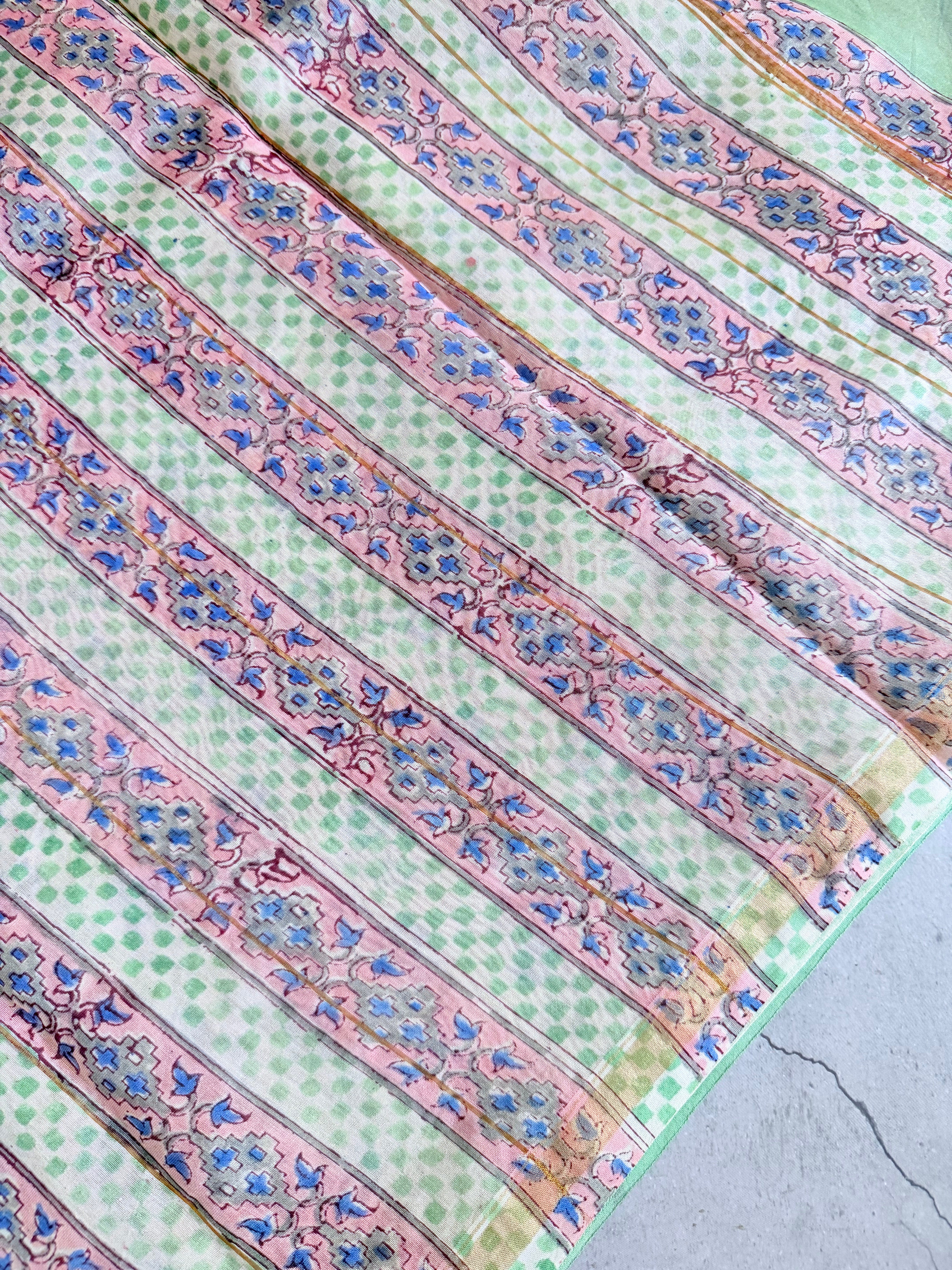 Mogra | Pastle Green Floral Block Printed Chanderi Saree
