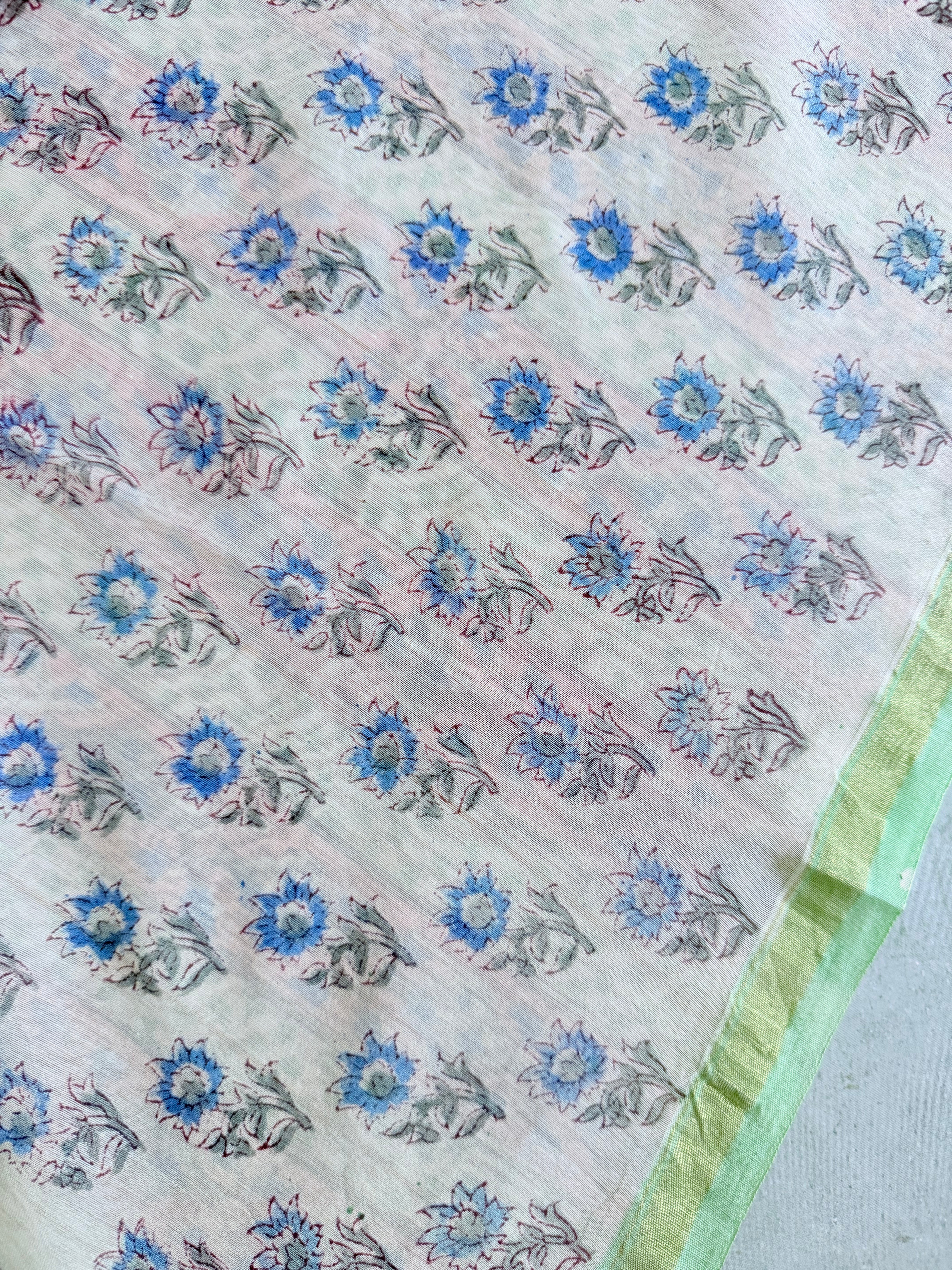 Mogra | Pastle Green Floral Block Printed Chanderi Saree