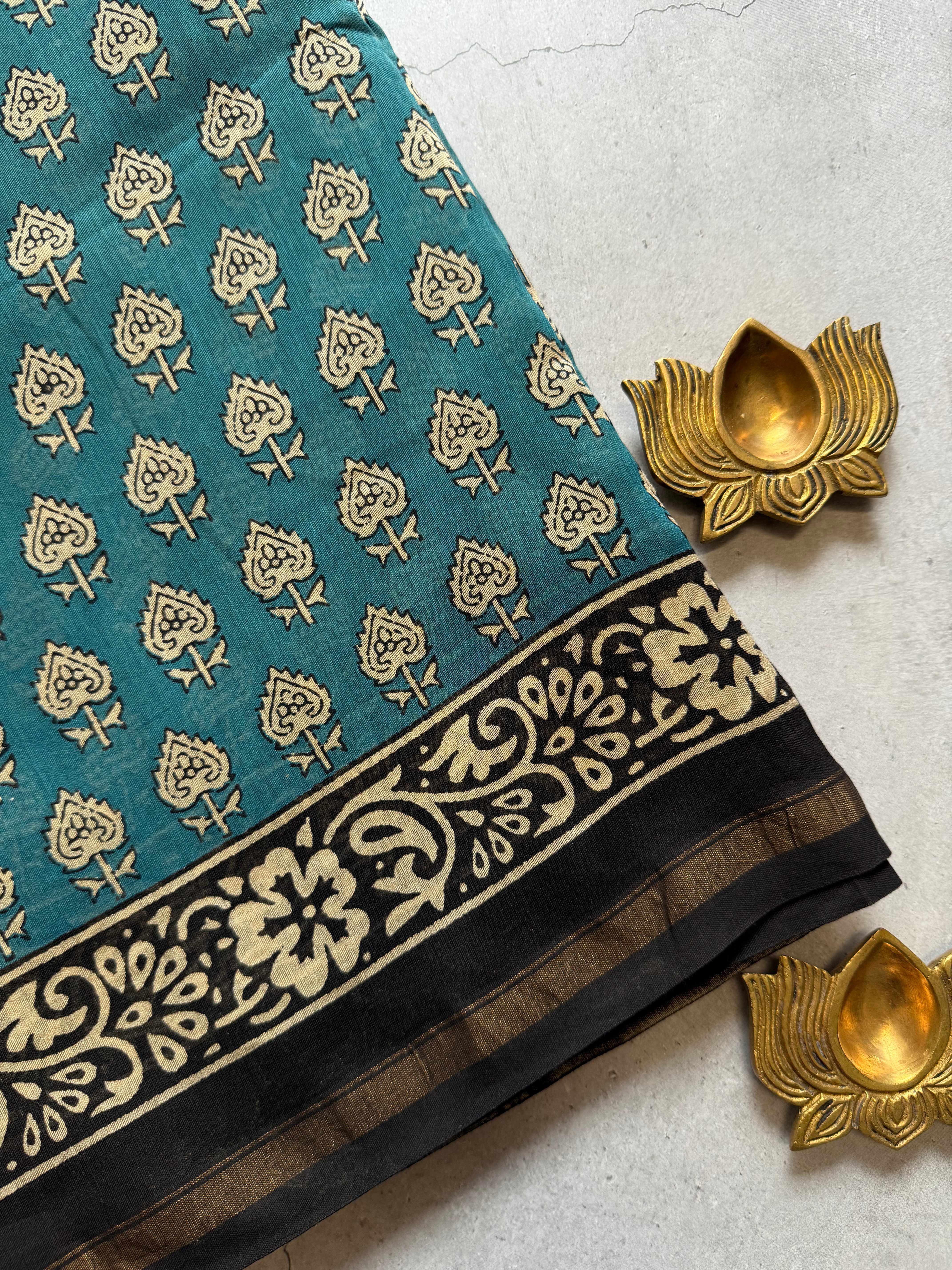 Sugandhika | Blue Block Printed Chanderi Saree