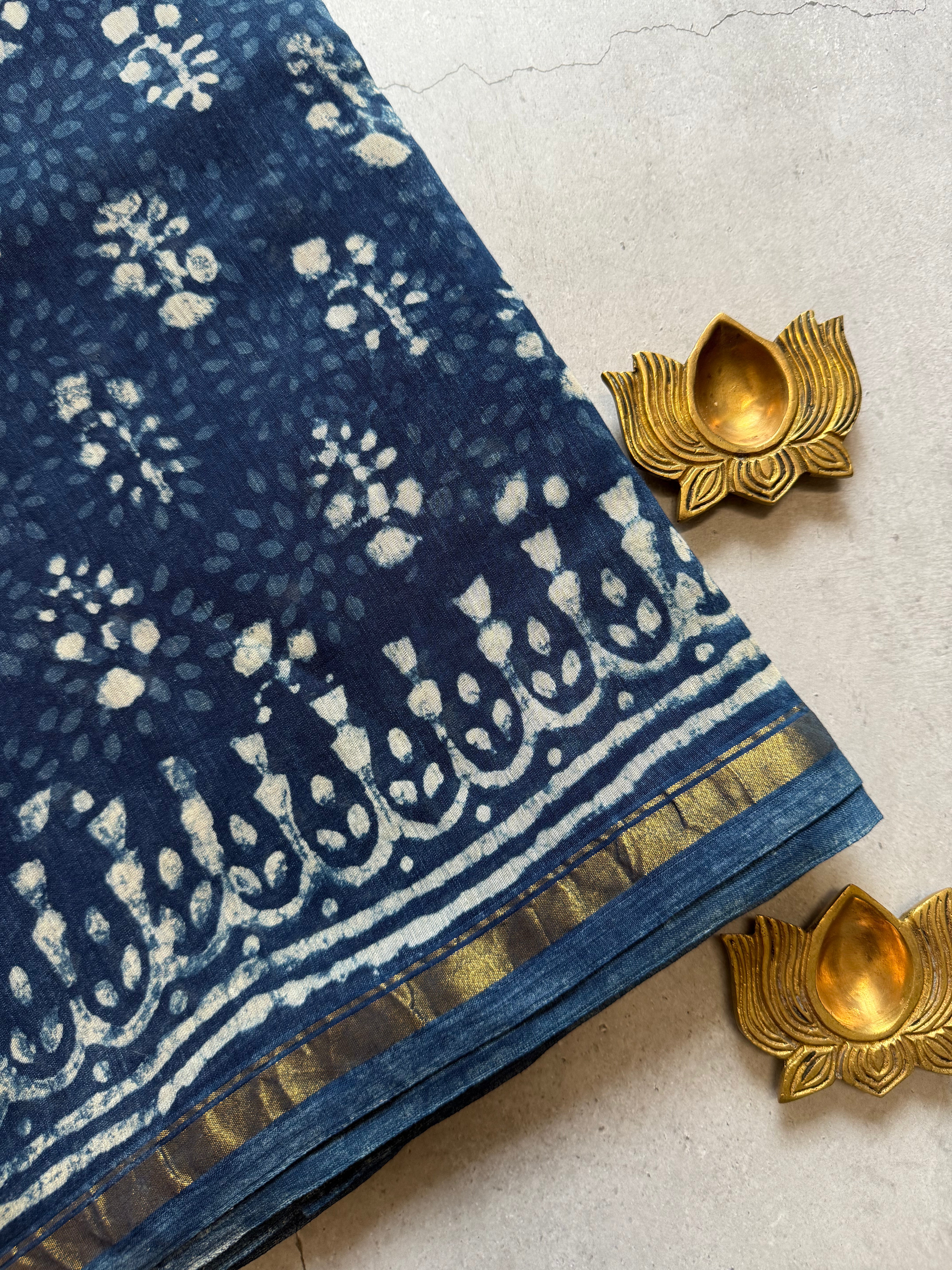 Ambalika | Indigo Block Printed Chanderi Saree