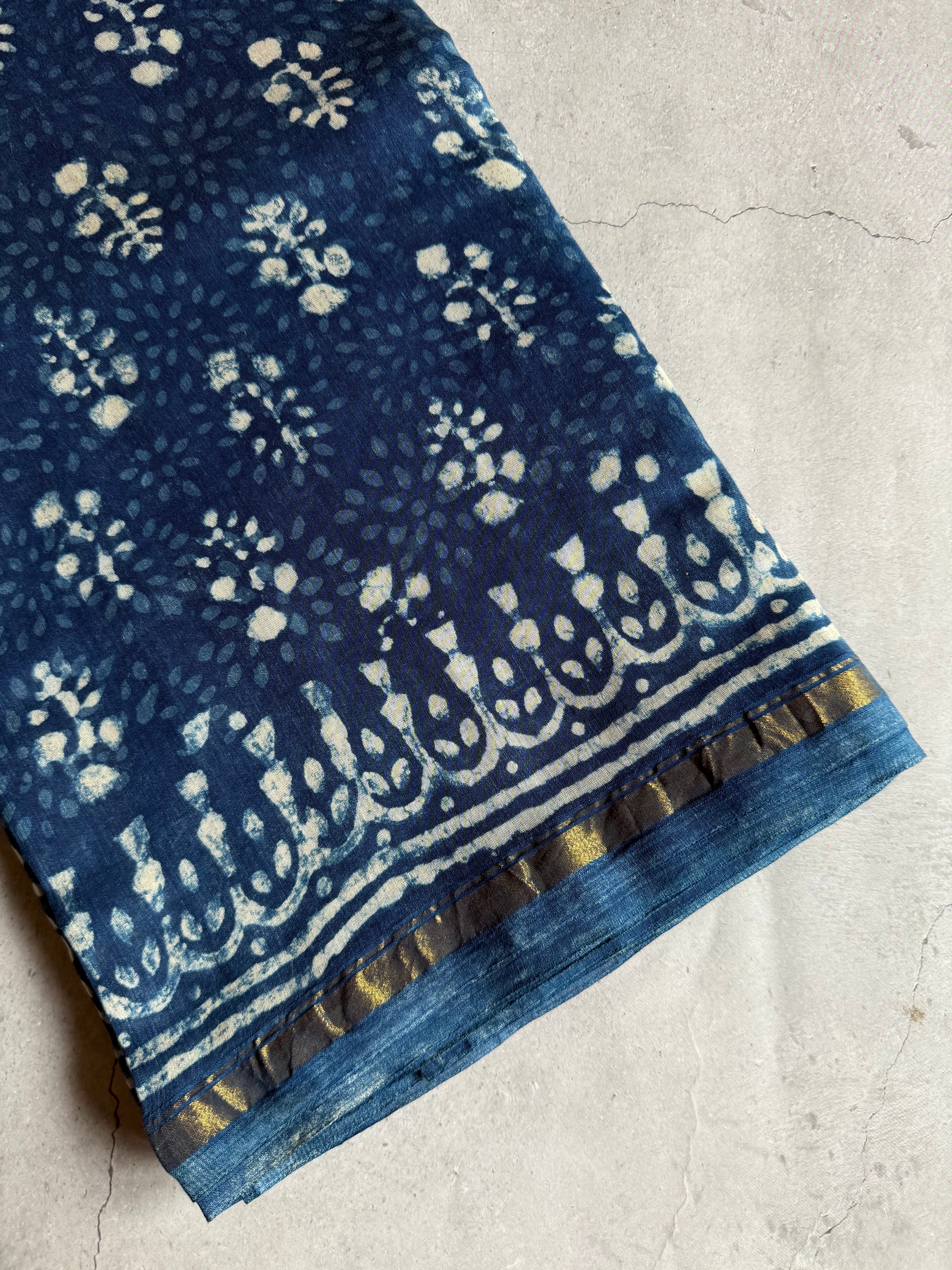 Ambalika | Indigo Block Printed Chanderi Saree