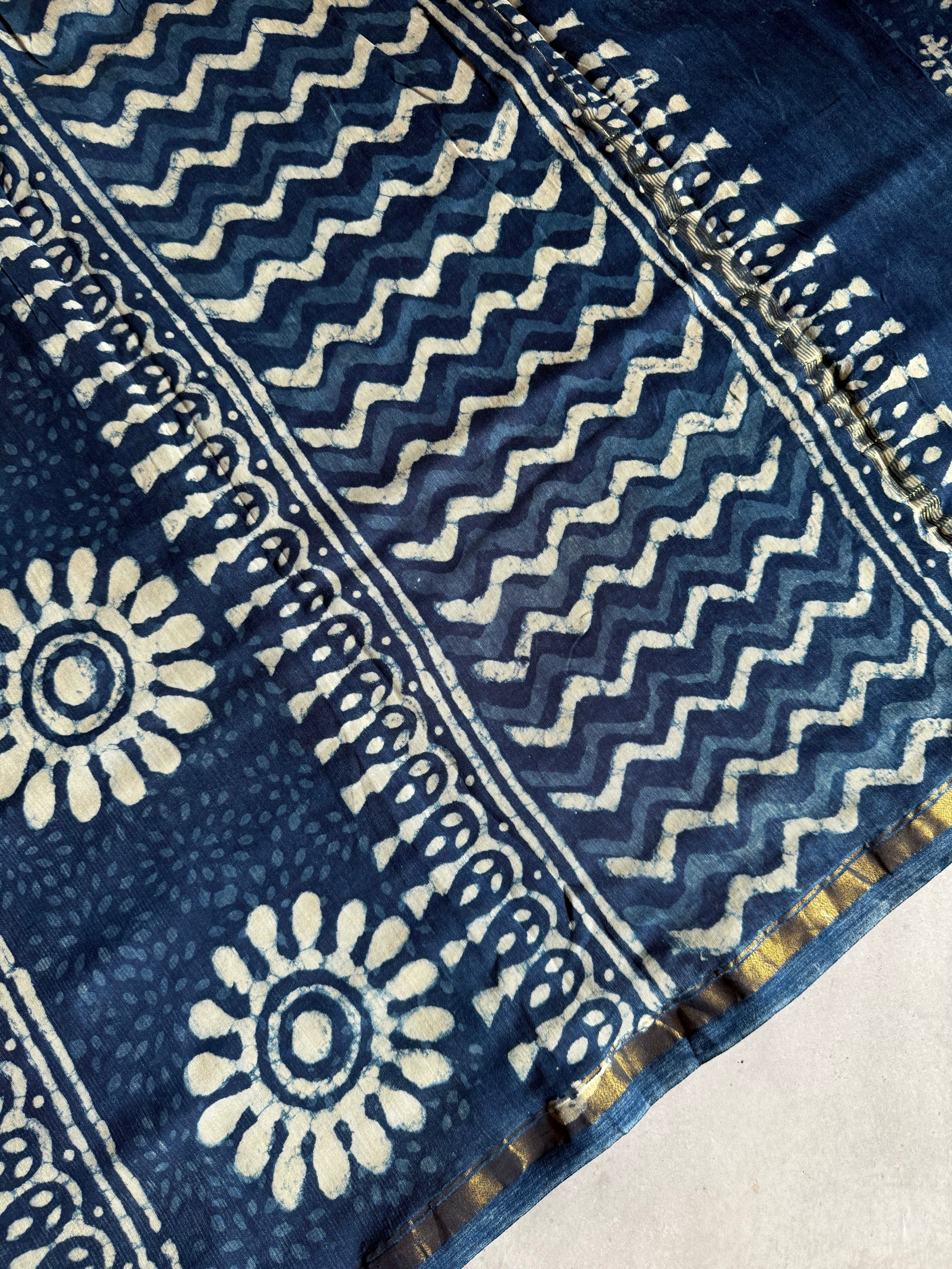 Ambalika | Indigo Block Printed Chanderi Saree
