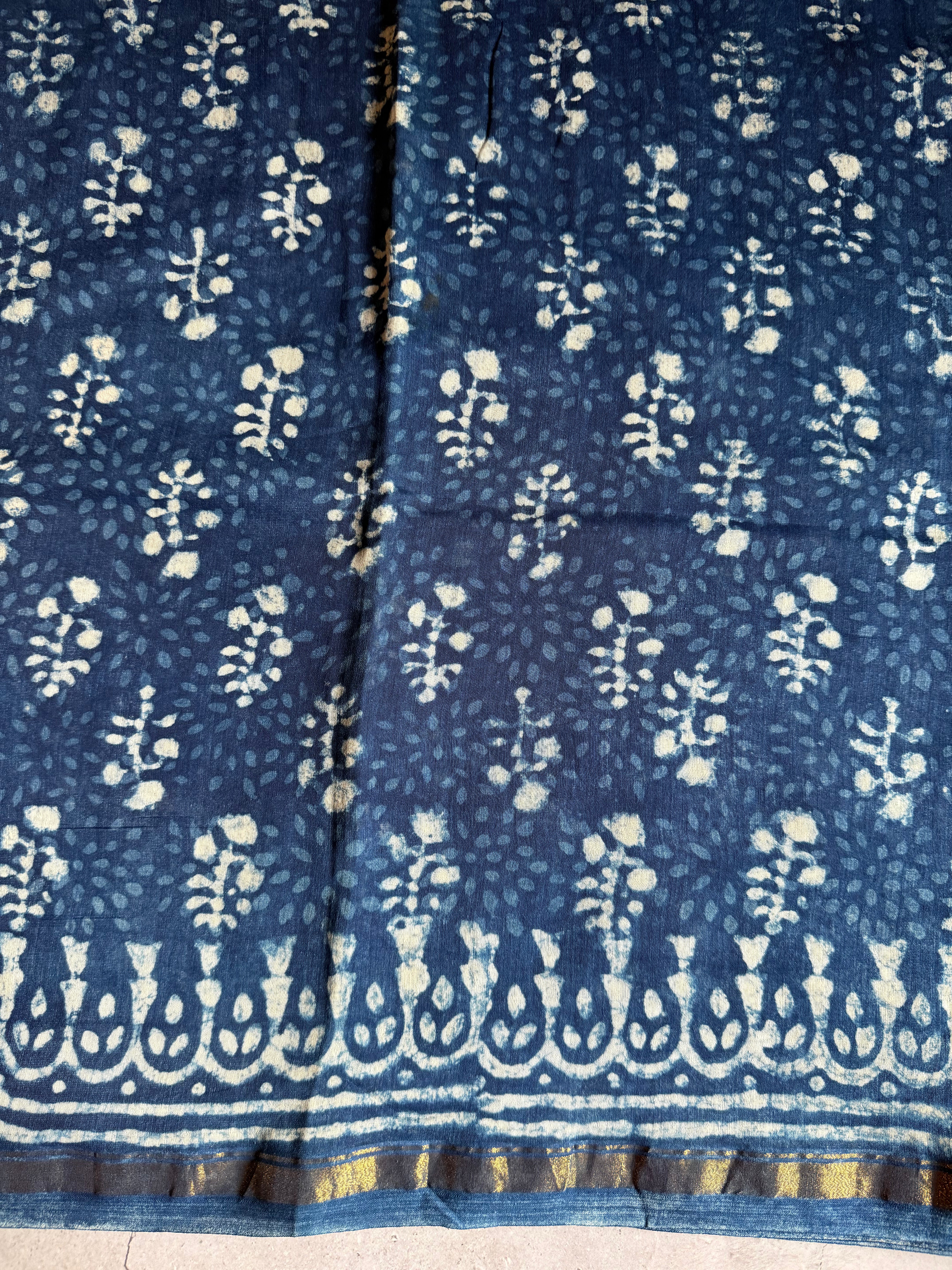 Ambalika | Indigo Block Printed Chanderi Saree