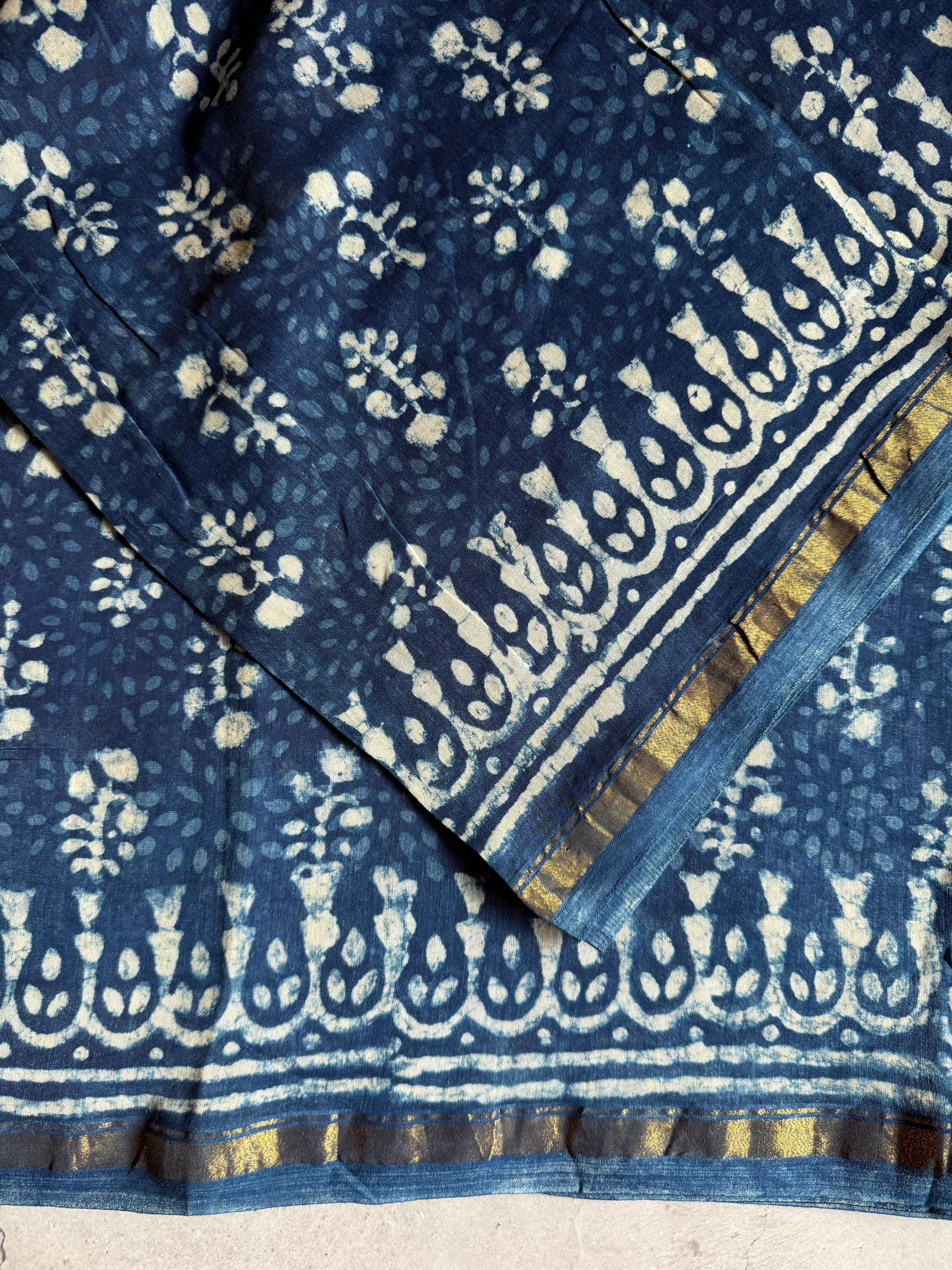 Ambalika | Indigo Block Printed Chanderi Saree