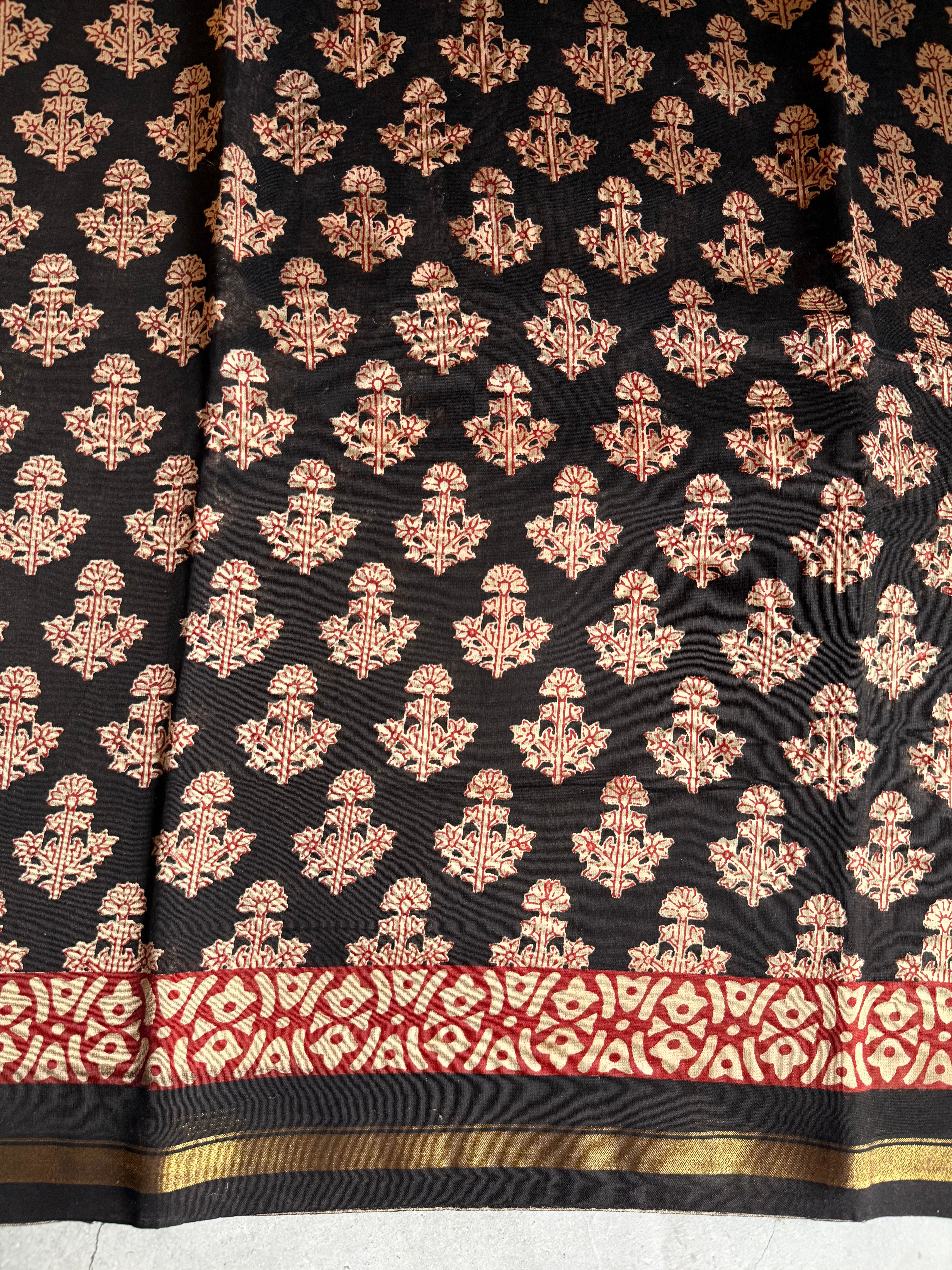 Hemapushpi | Black and Red Block Printed Chanderi Saree