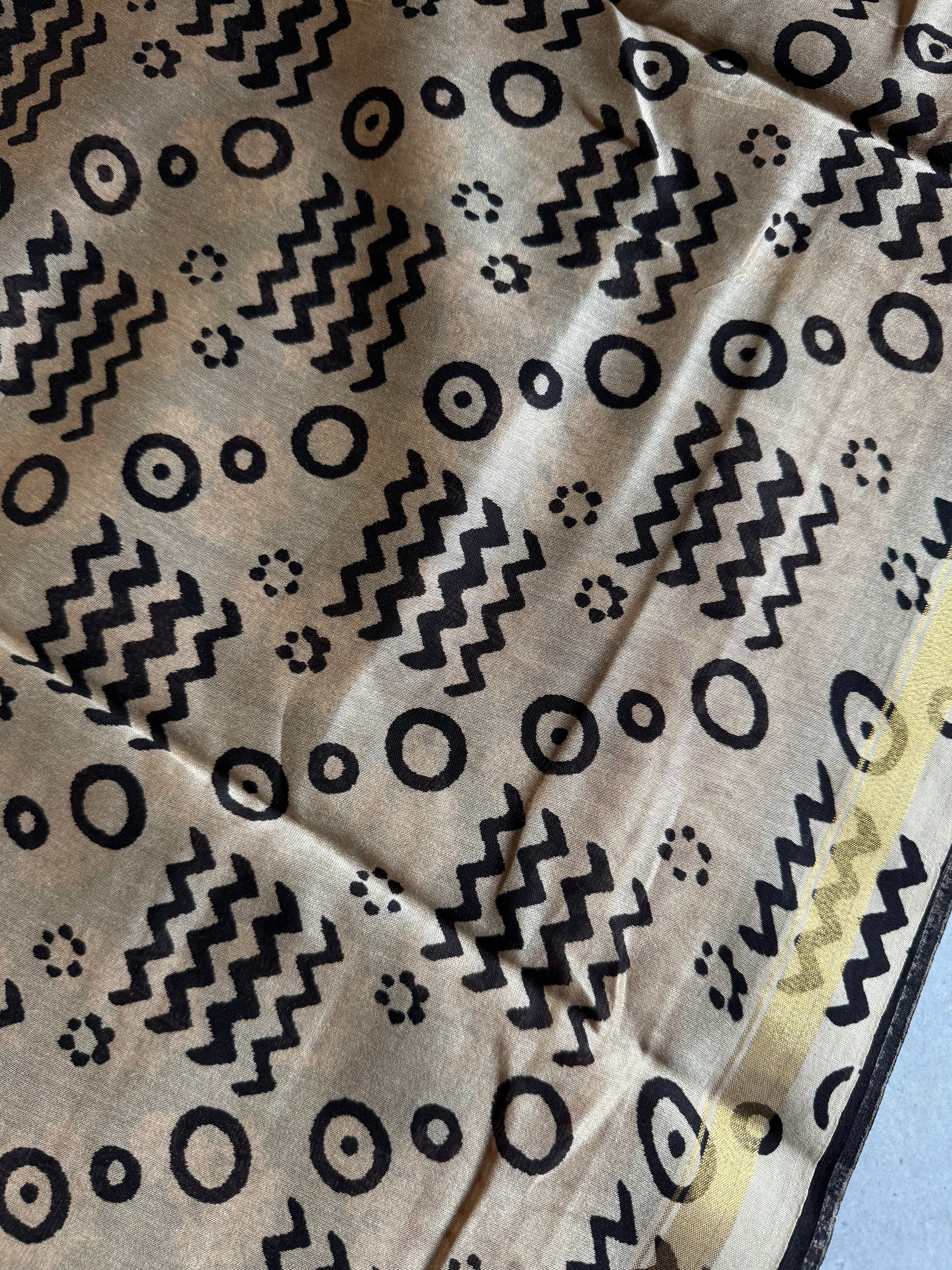 Hemapushpi | Black and Red Block Printed Chanderi Saree