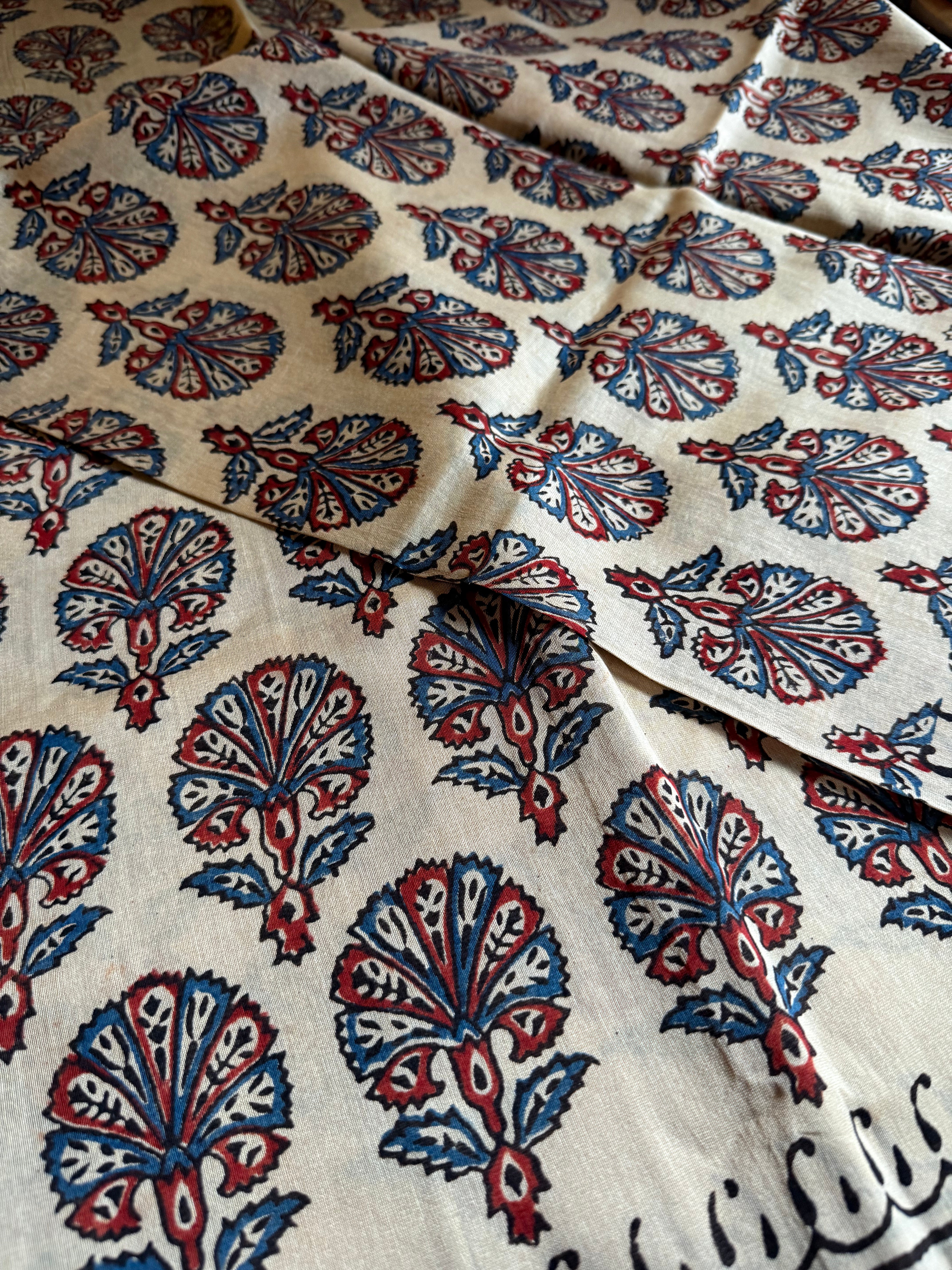 Chandrikaa | Beige and Red Block Printed Chanderi Saree