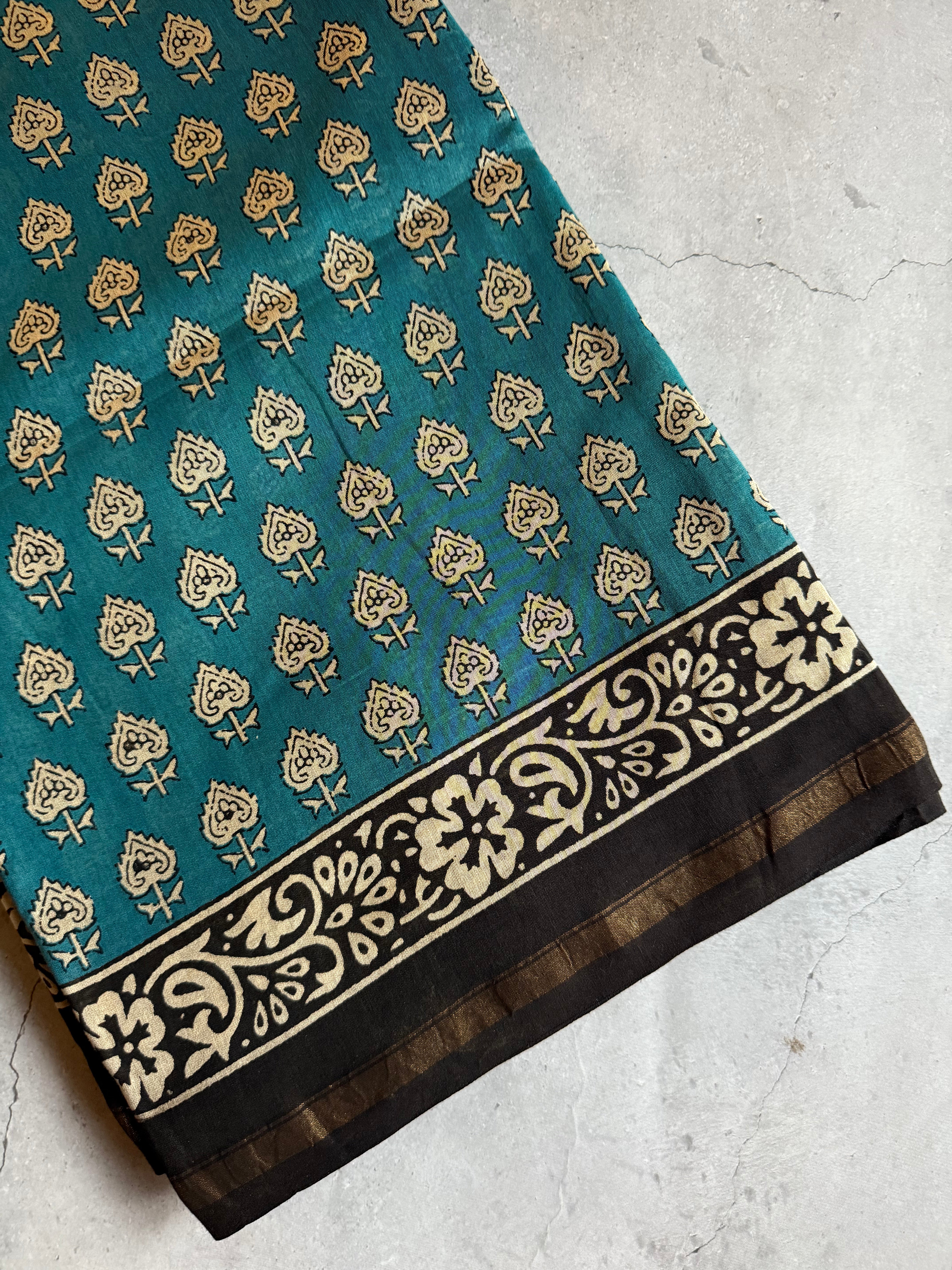 Sugandhika | Blue Block Printed Chanderi Saree