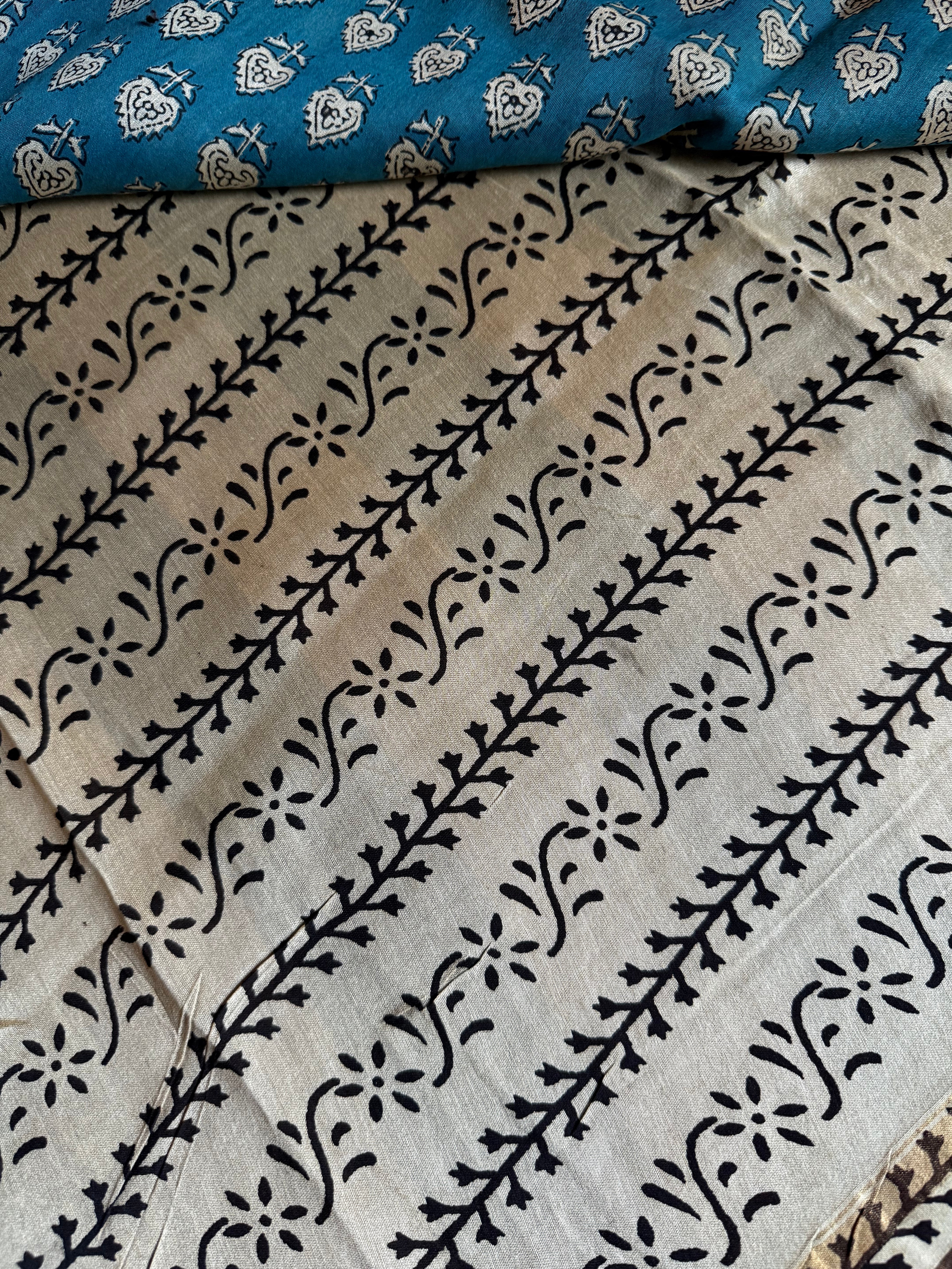 Sugandhika | Blue Block Printed Chanderi Saree