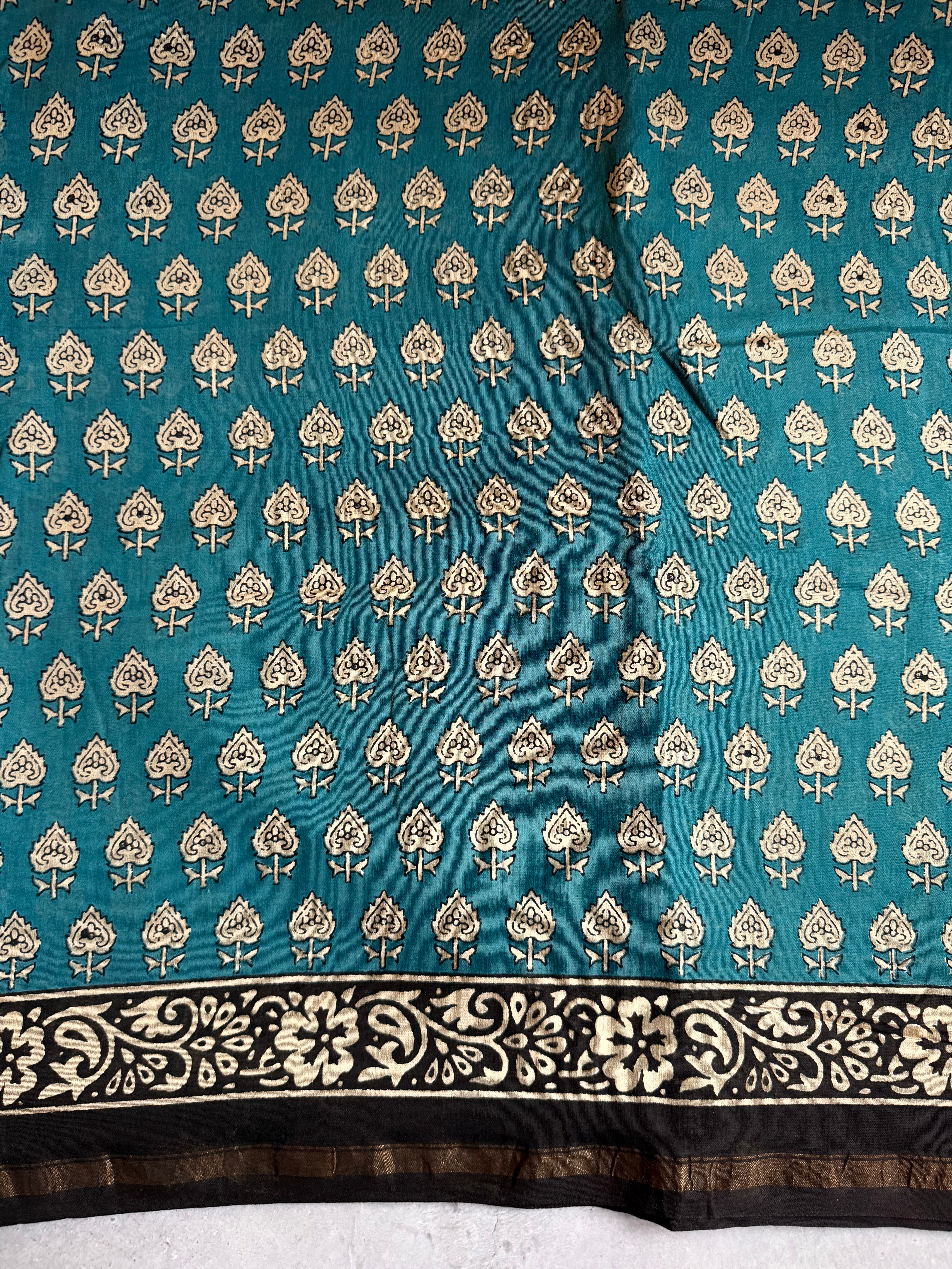 Sugandhika | Blue Block Printed Chanderi Saree