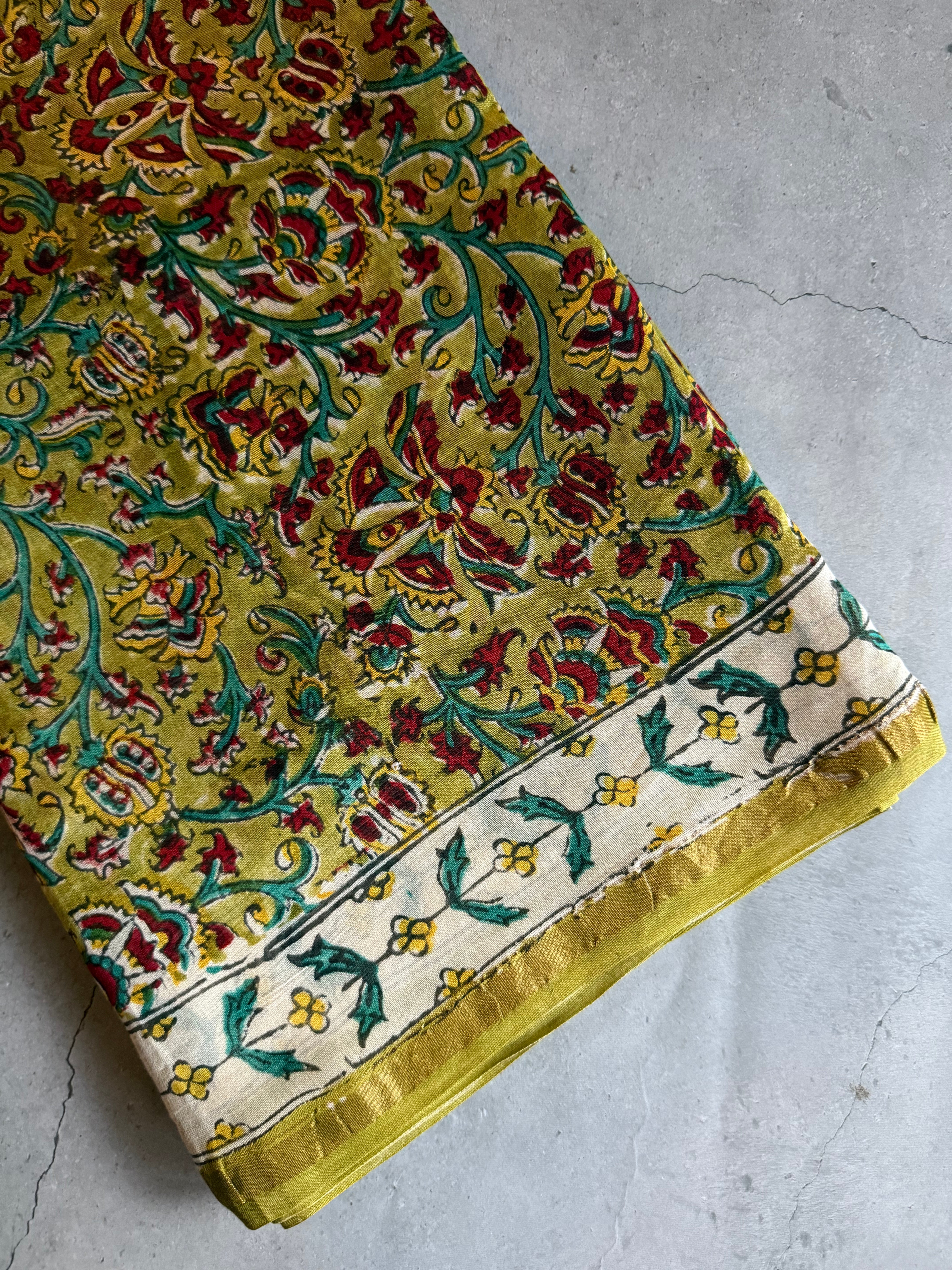 Mallika | Green Floral Block Printed Chanderi Saree