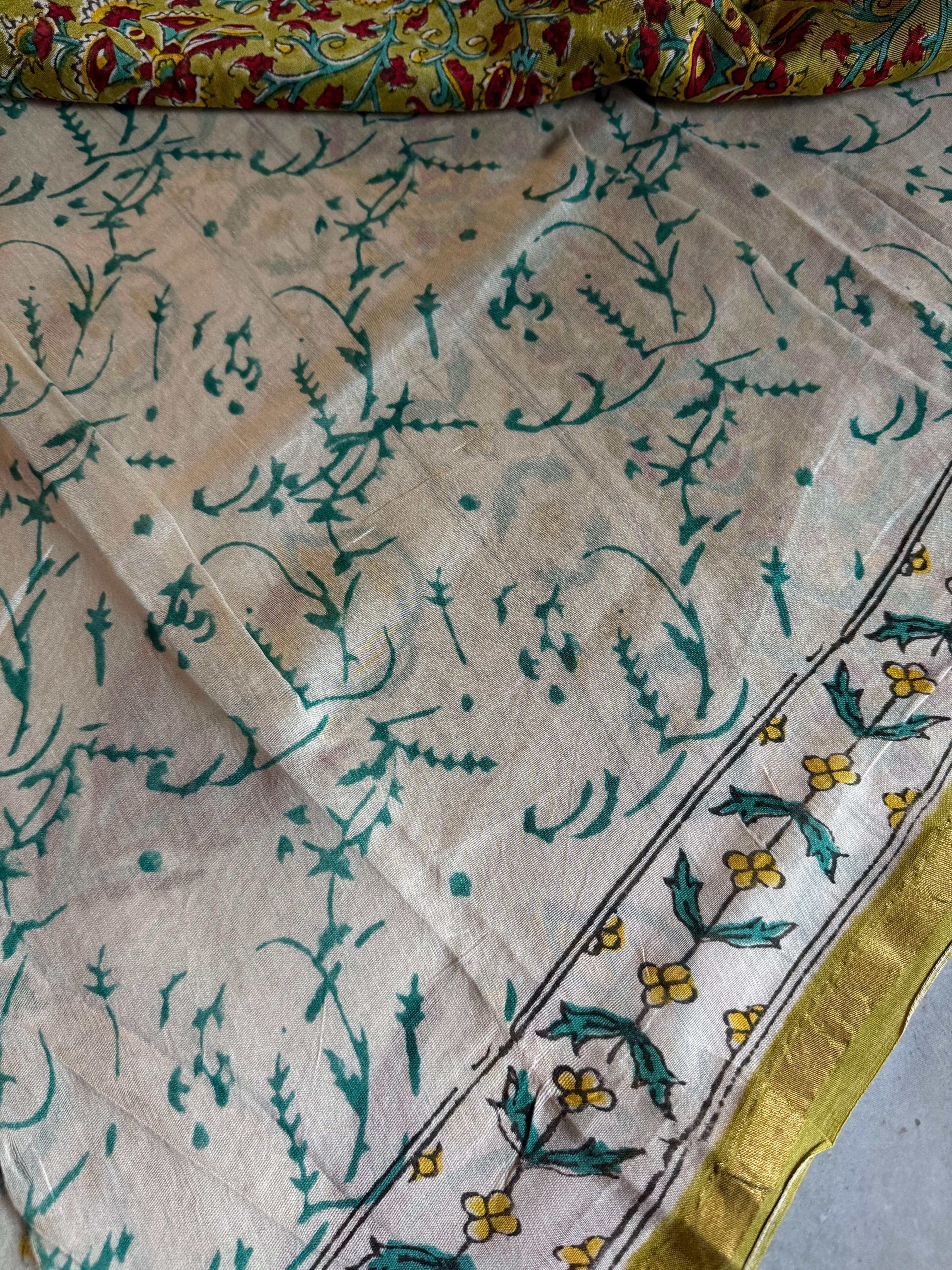 Mallika | Green Floral Block Printed Chanderi Saree
