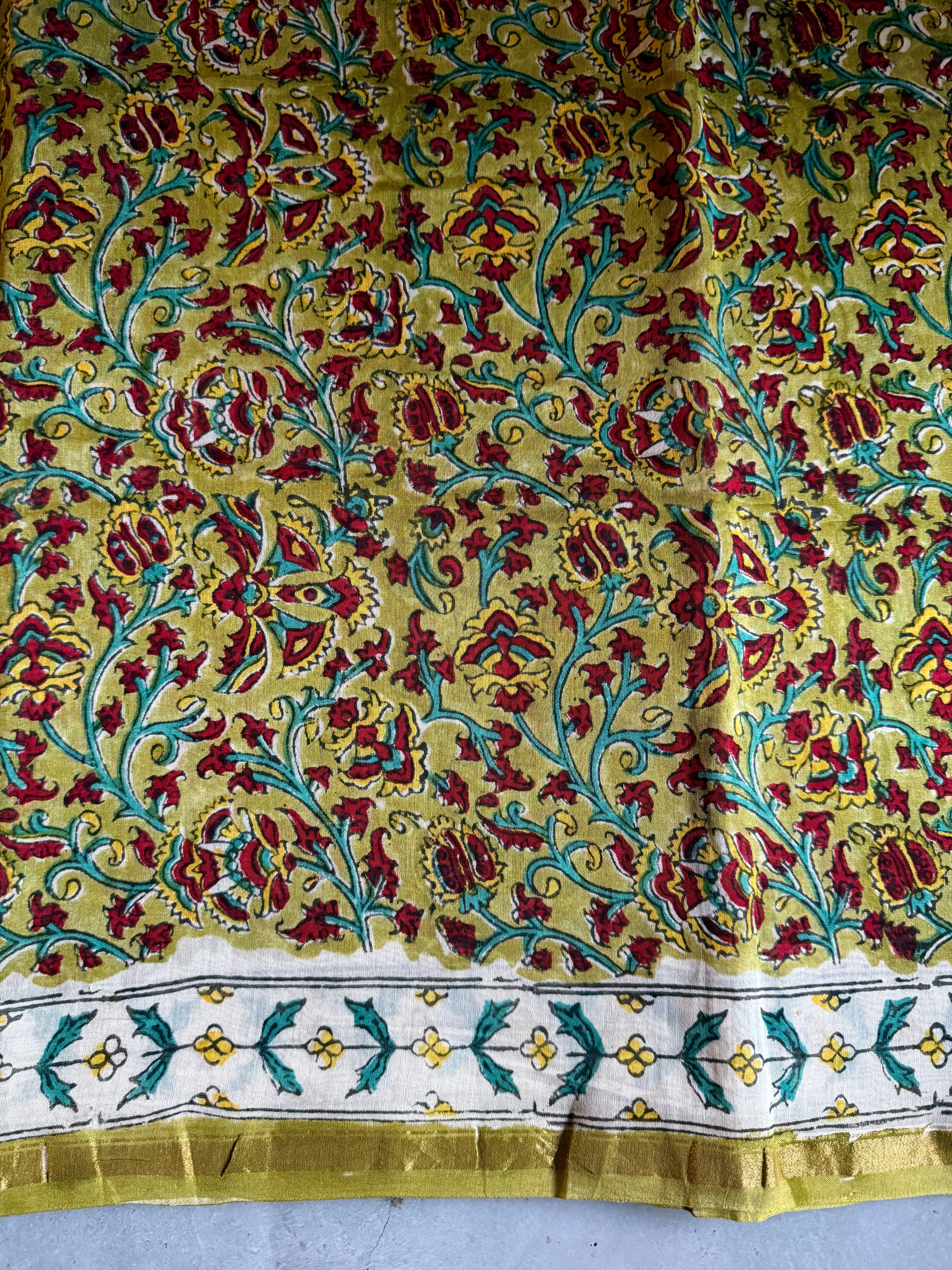 Mallika | Green Floral Block Printed Chanderi Saree