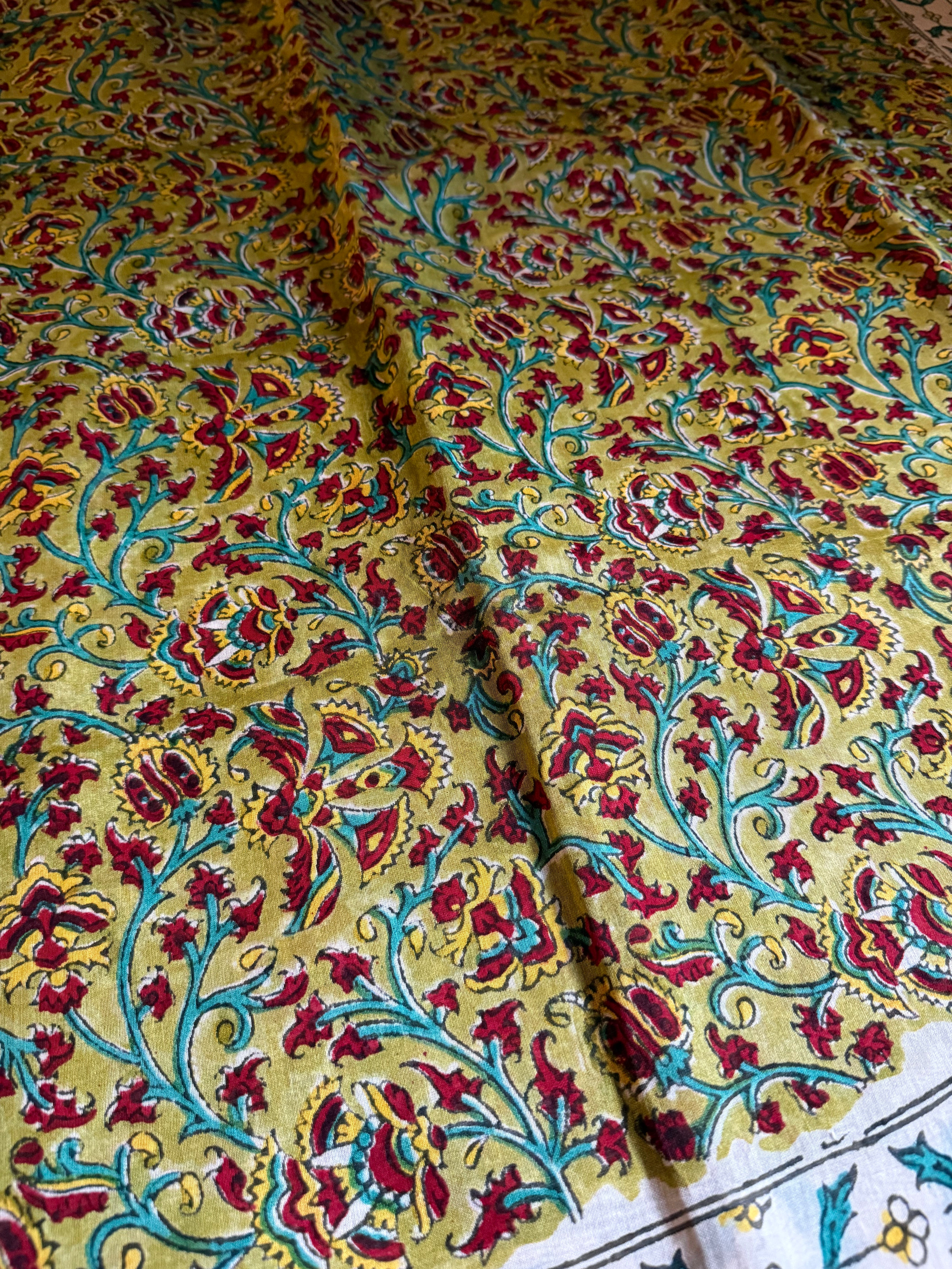 Mallika | Green Floral Block Printed Chanderi Saree