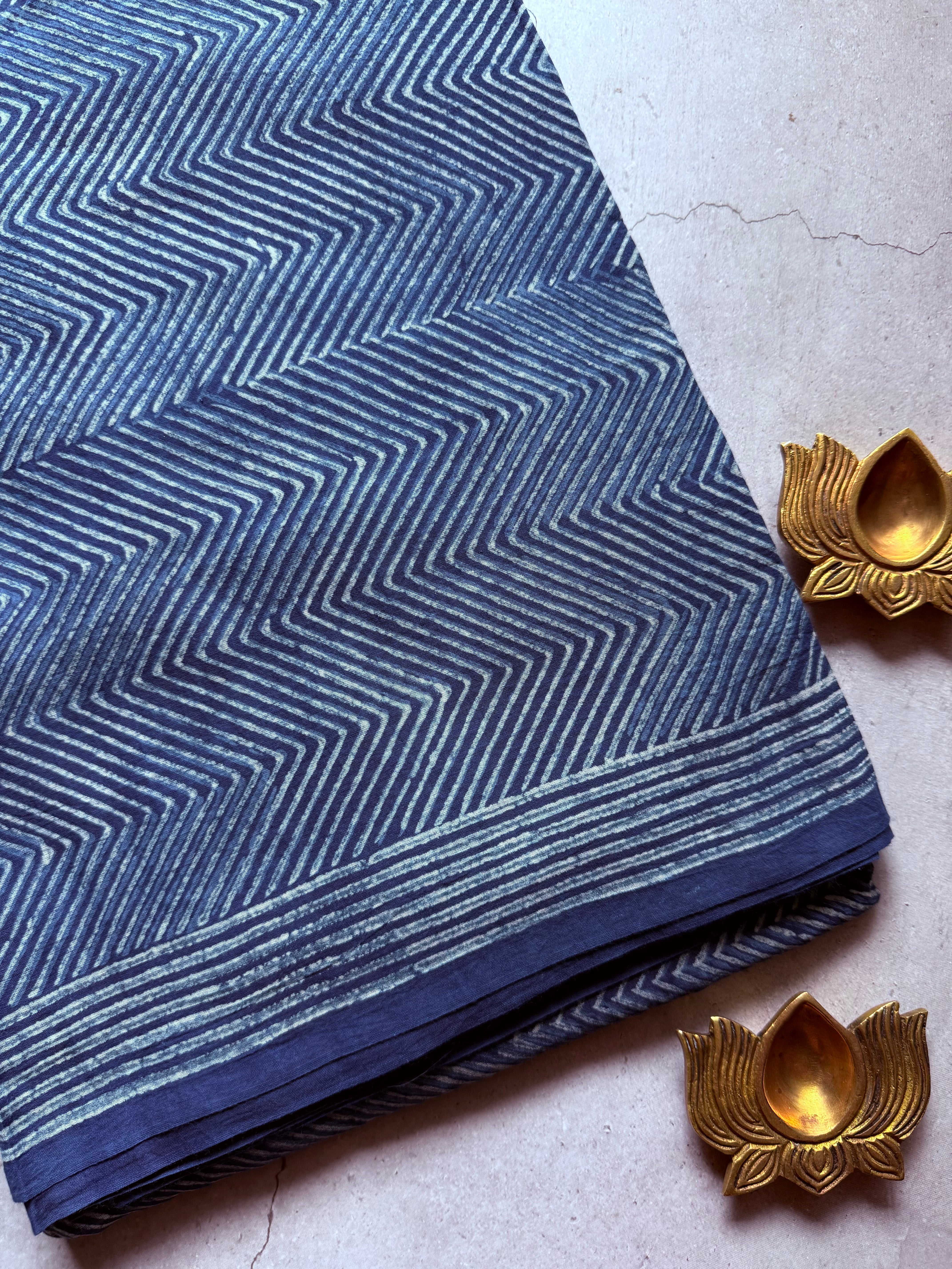 Shilpakala | Indigo Block Printed Mul Cotton Saree