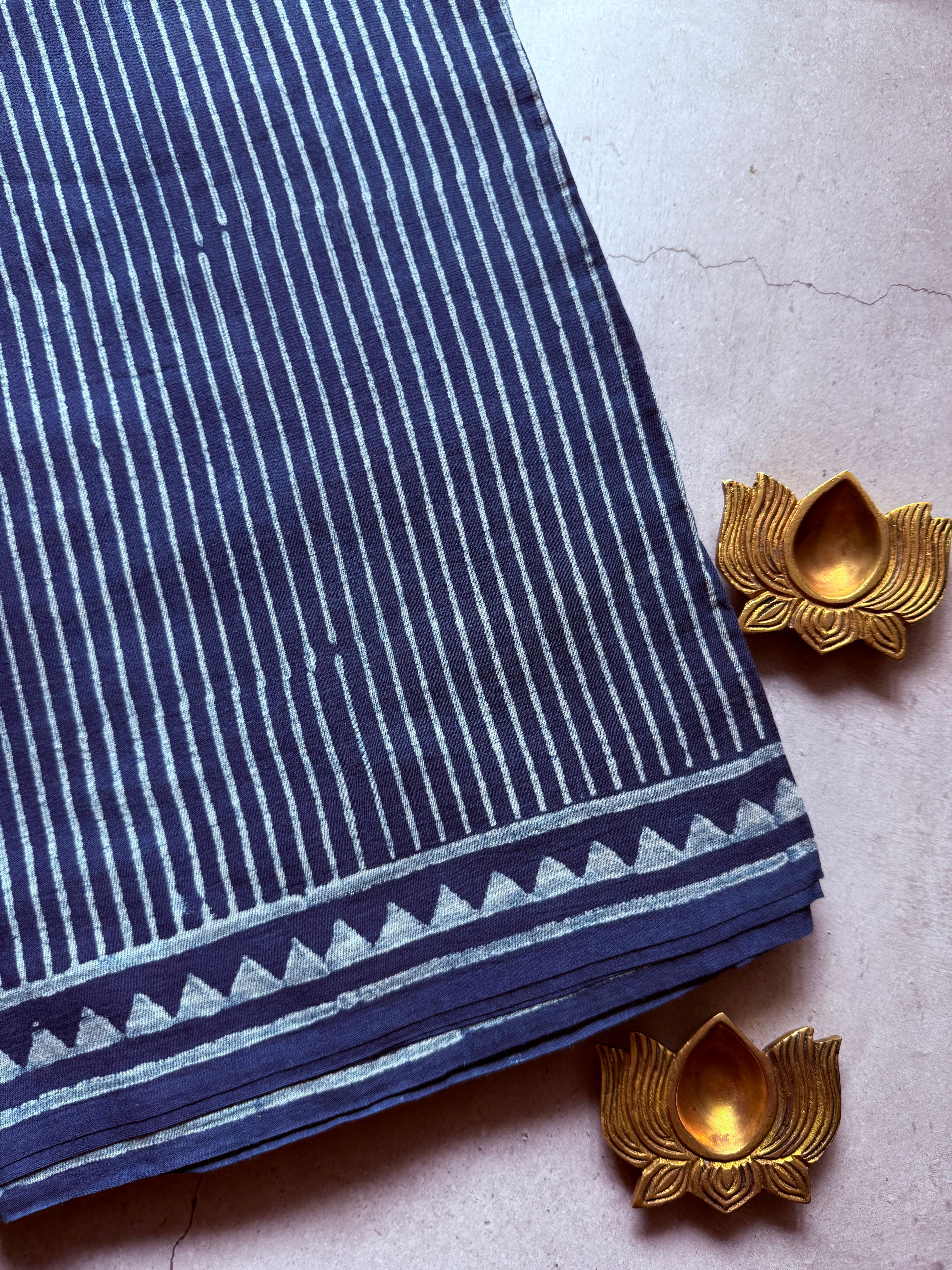 Deepa | Indigo Block Printed Mul Cotton Saree
