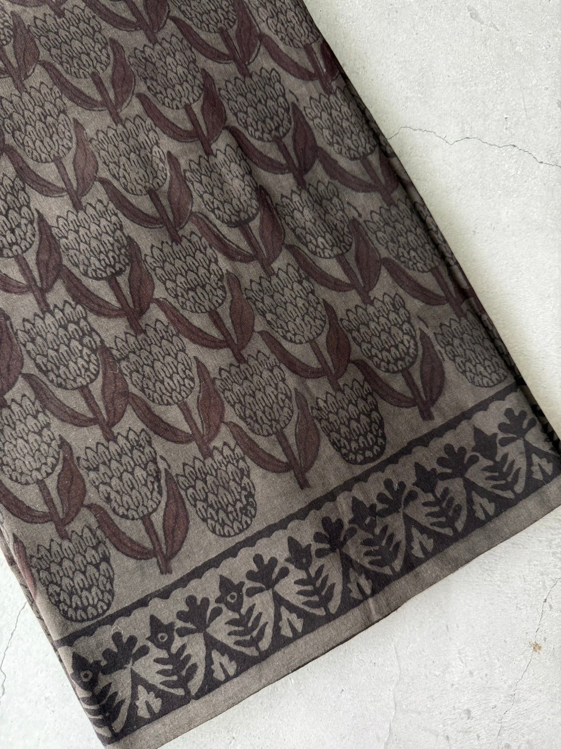 Manika | Grey and Brown Block Printed Mul Cotton Saree