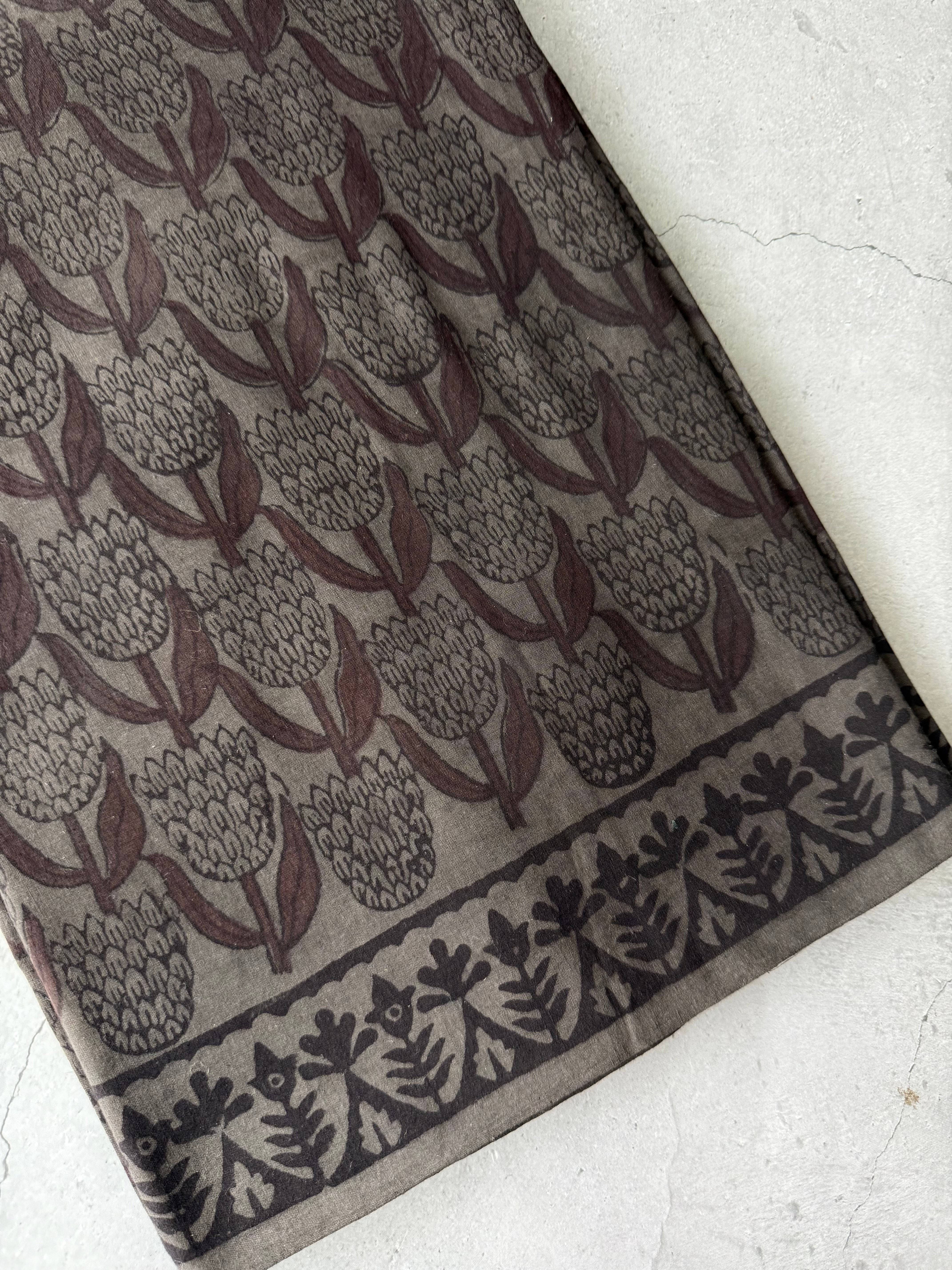 Manika | Grey and Brown Block Printed Mul Cotton Saree