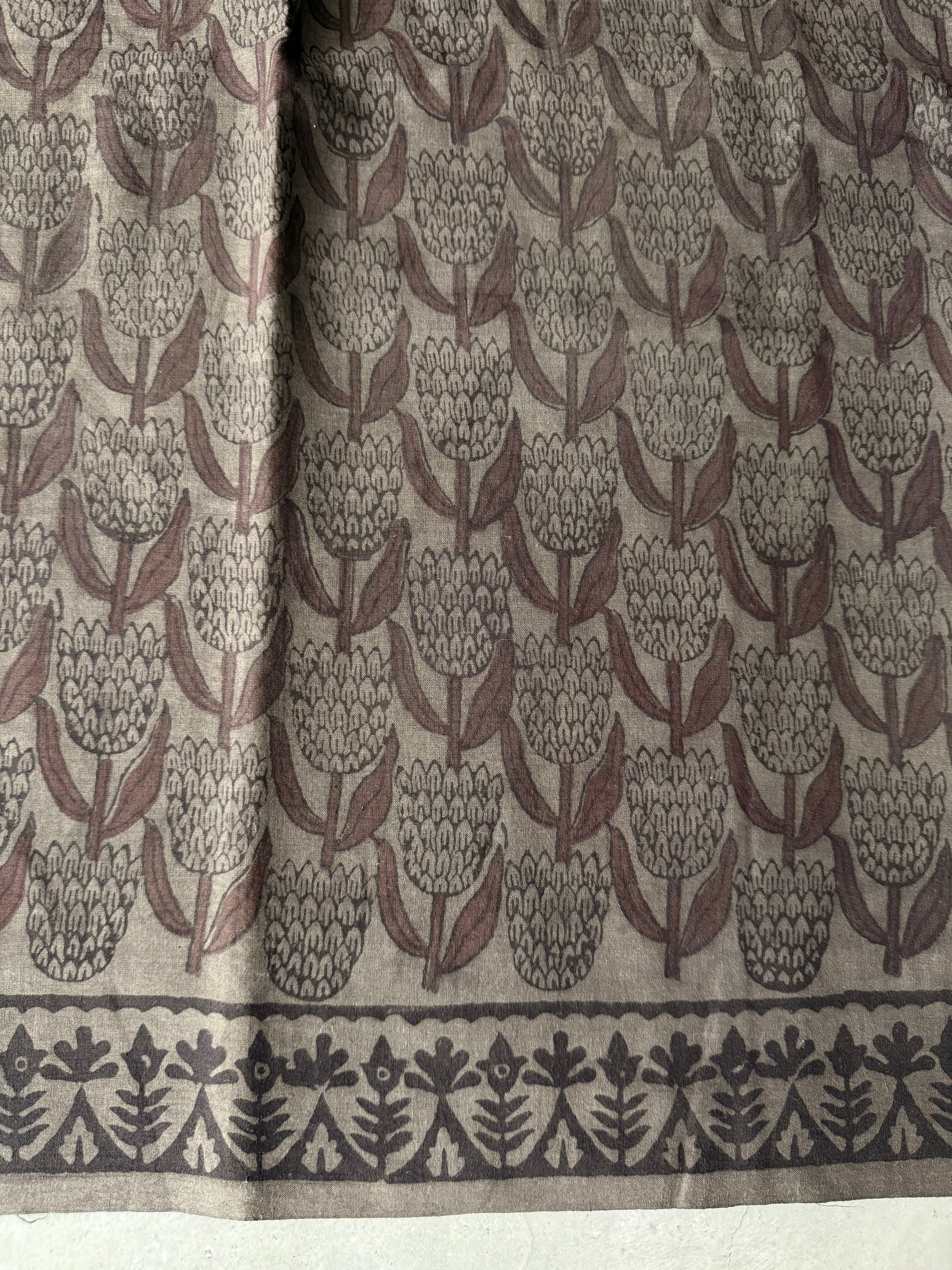 Manika | Grey and Brown Block Printed Mul Cotton Saree