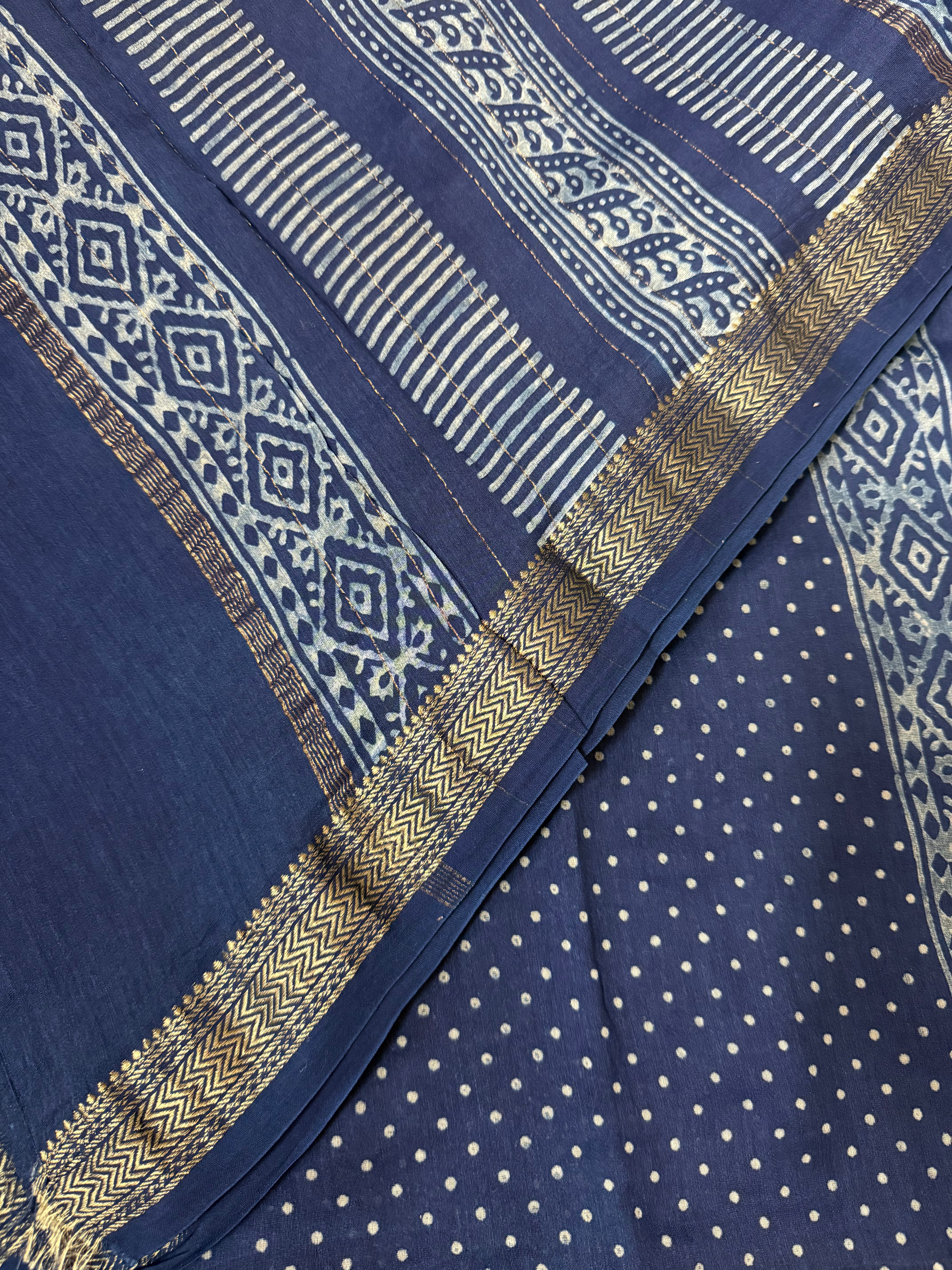 NayanThara| Indigo Akola Block Printed Maheshwari Saree