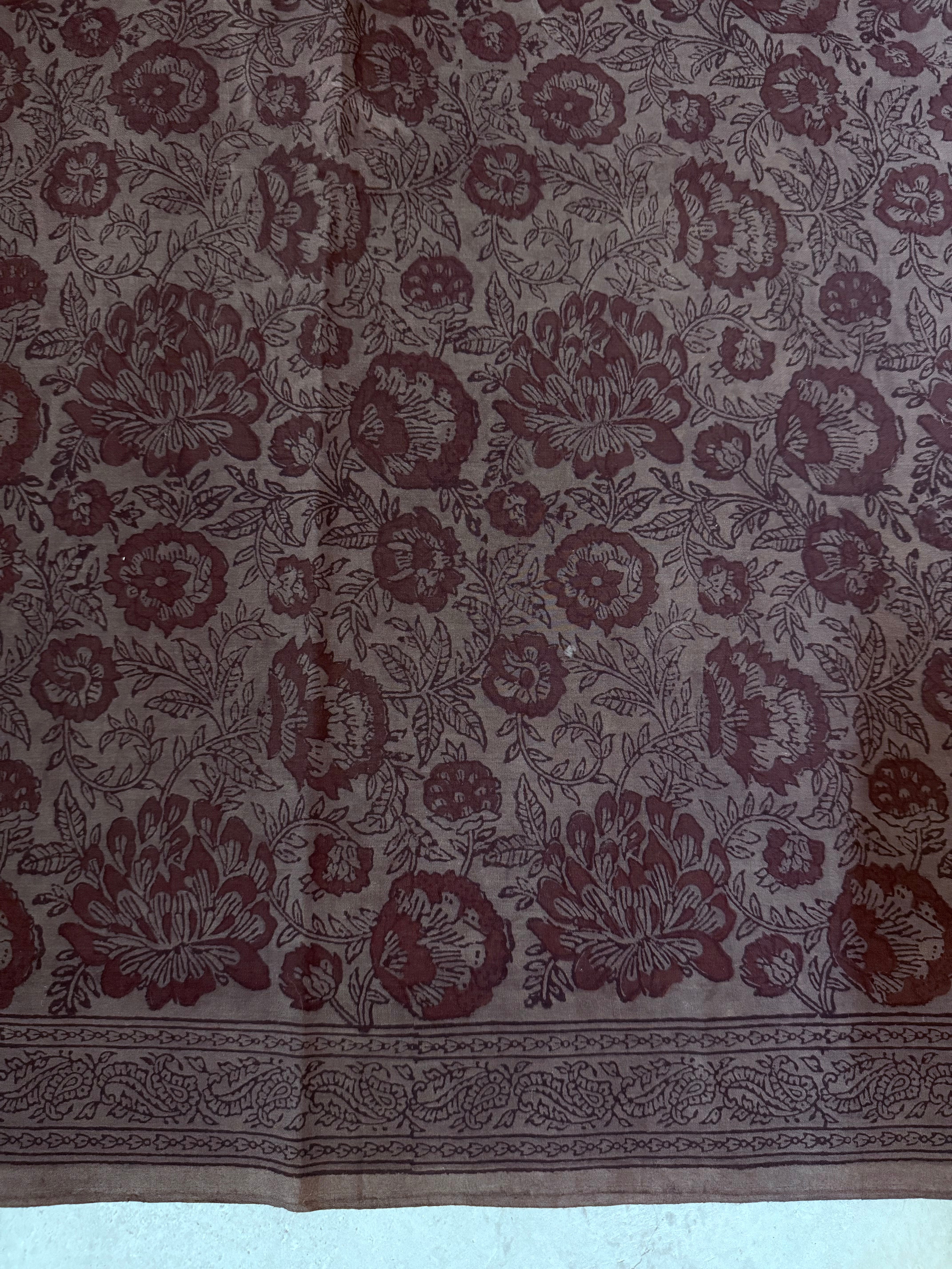 Kankana | Grey and Brown Block Printed Mul Cotton Saree