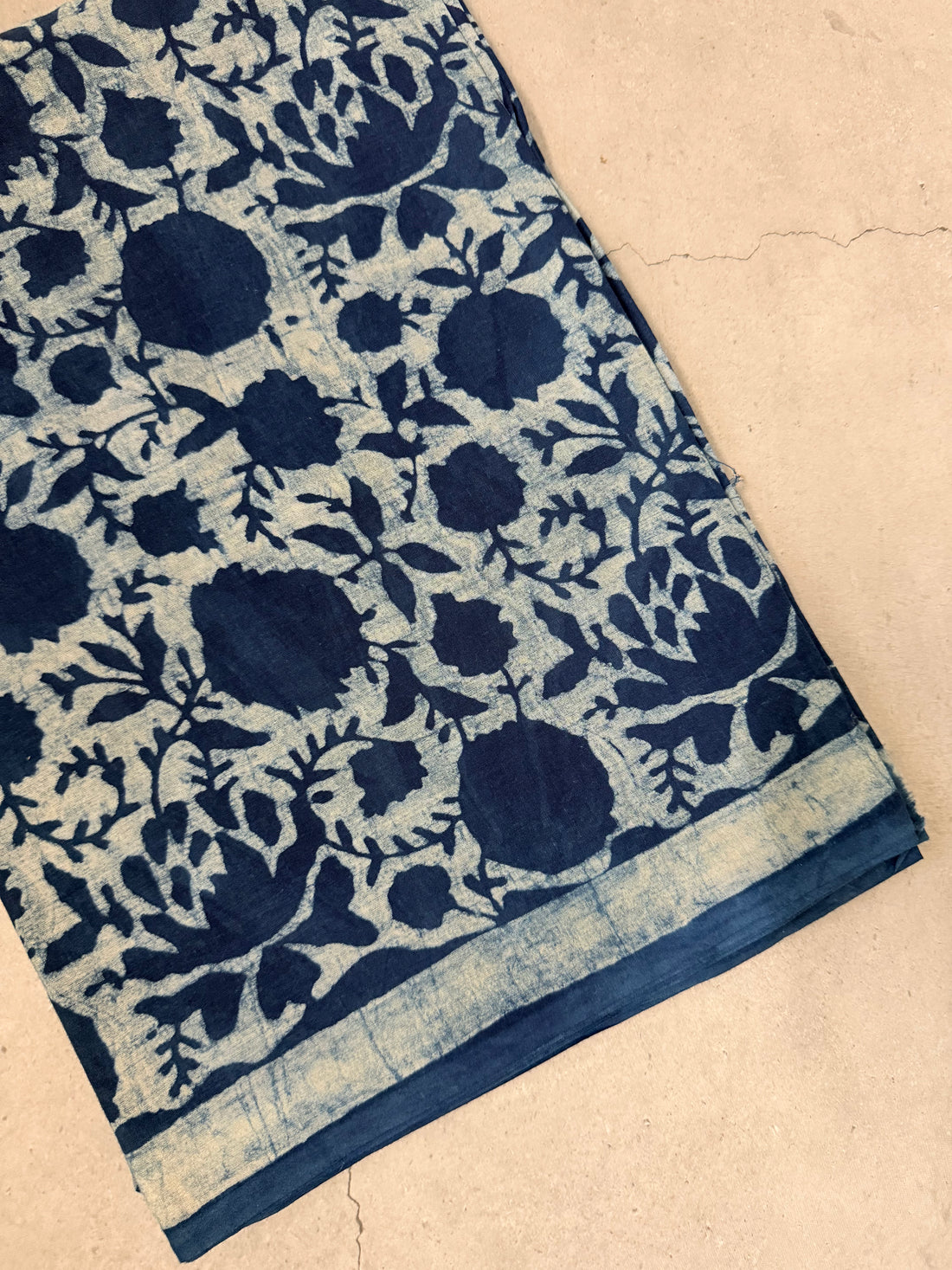 Utsava | Indigo Block Printed Mul Cotton Saree