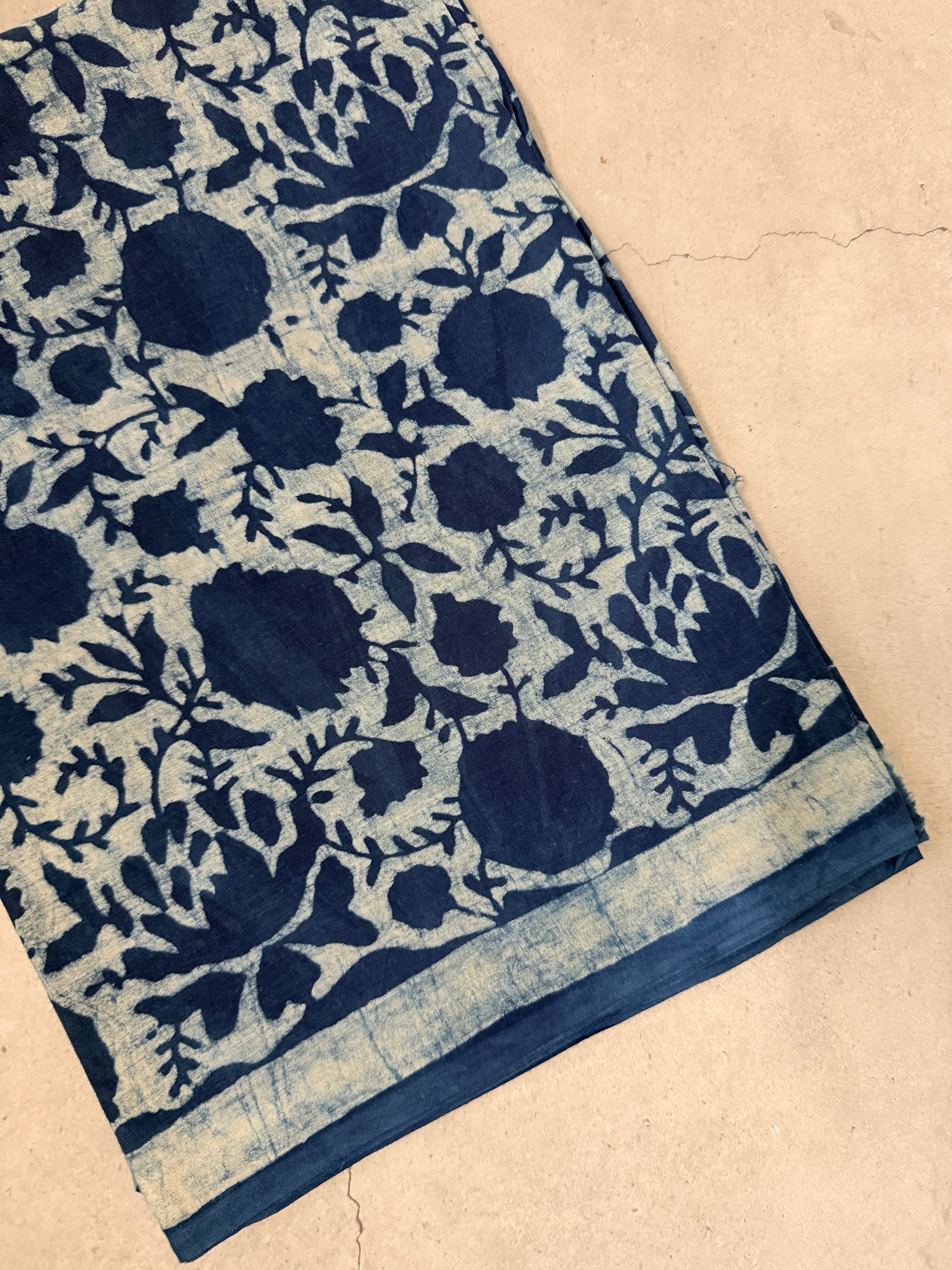 Utsava | Indigo Block Printed Mul Cotton Saree