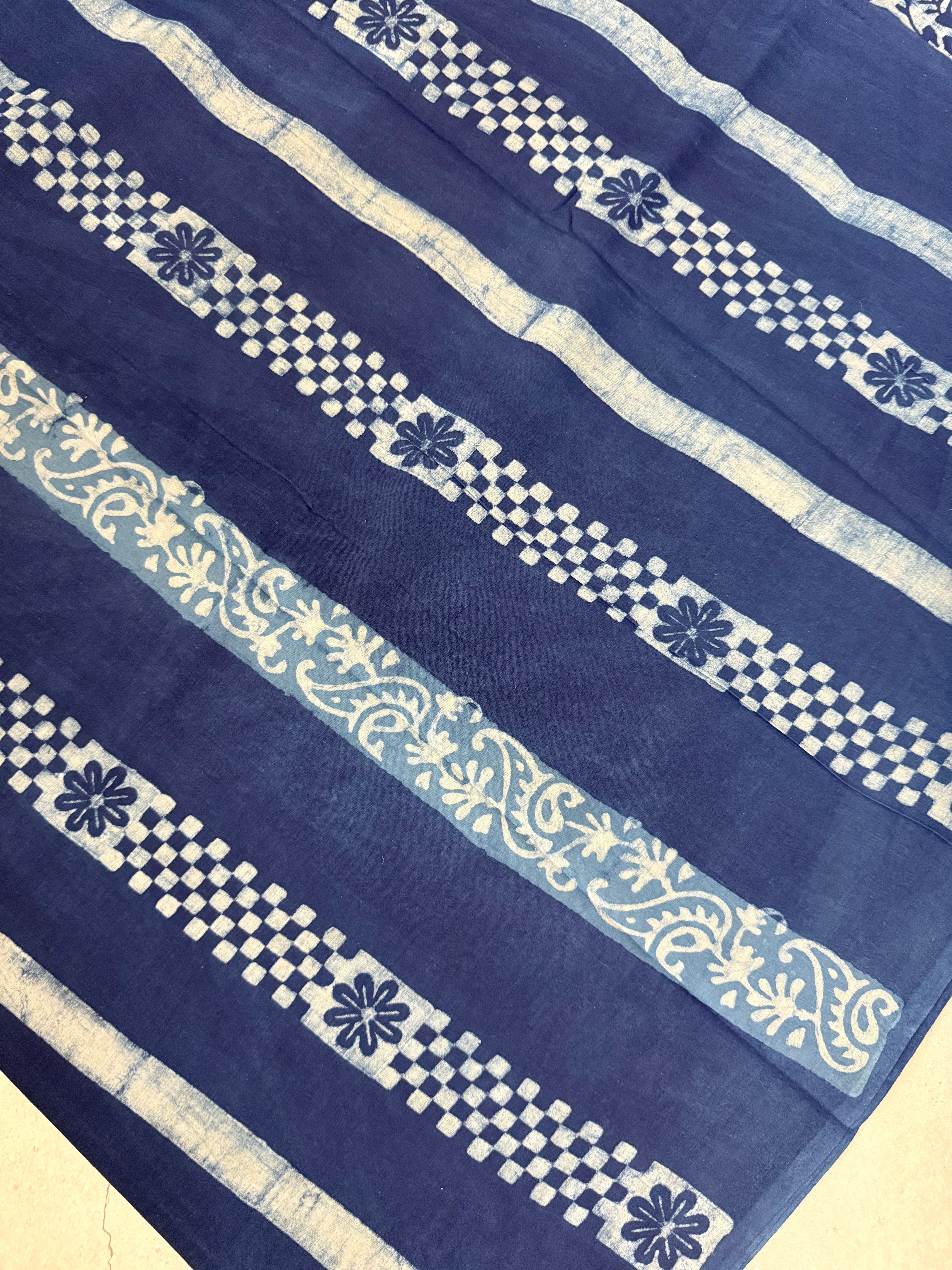 Utsava | Indigo Block Printed Mul Cotton Saree
