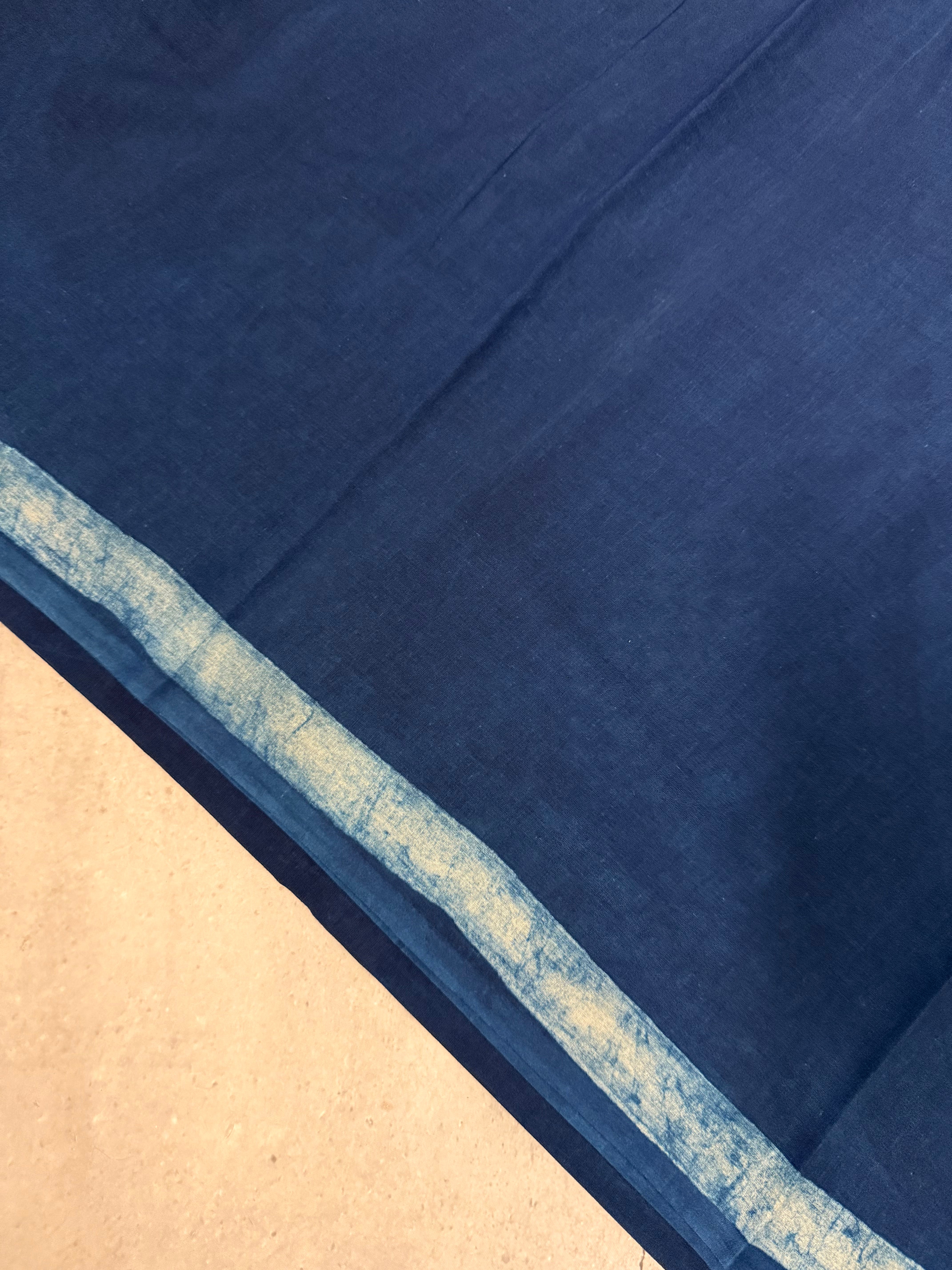 Utsava | Indigo Block Printed Mul Cotton Saree