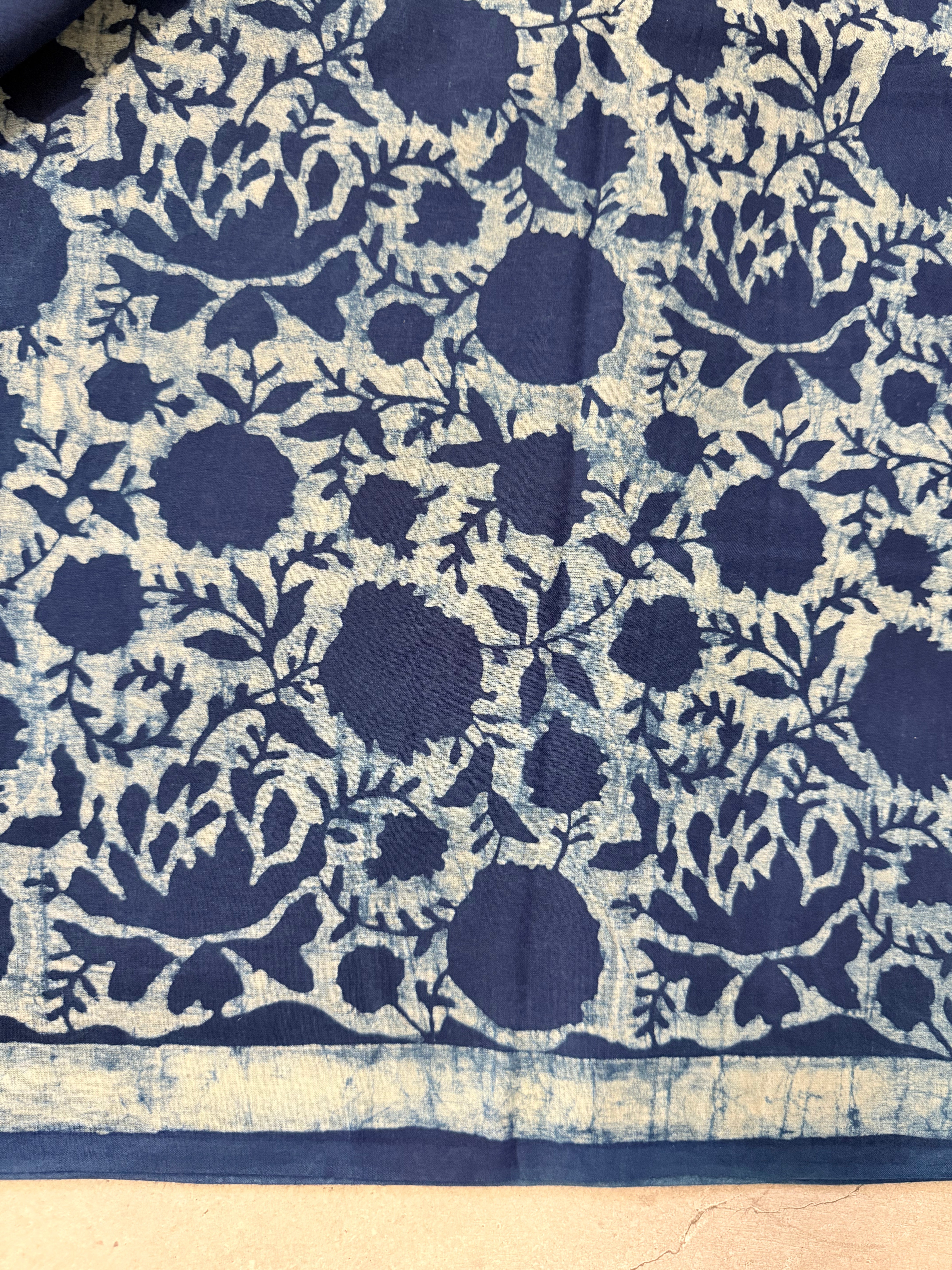 Utsava | Indigo Block Printed Mul Cotton Saree