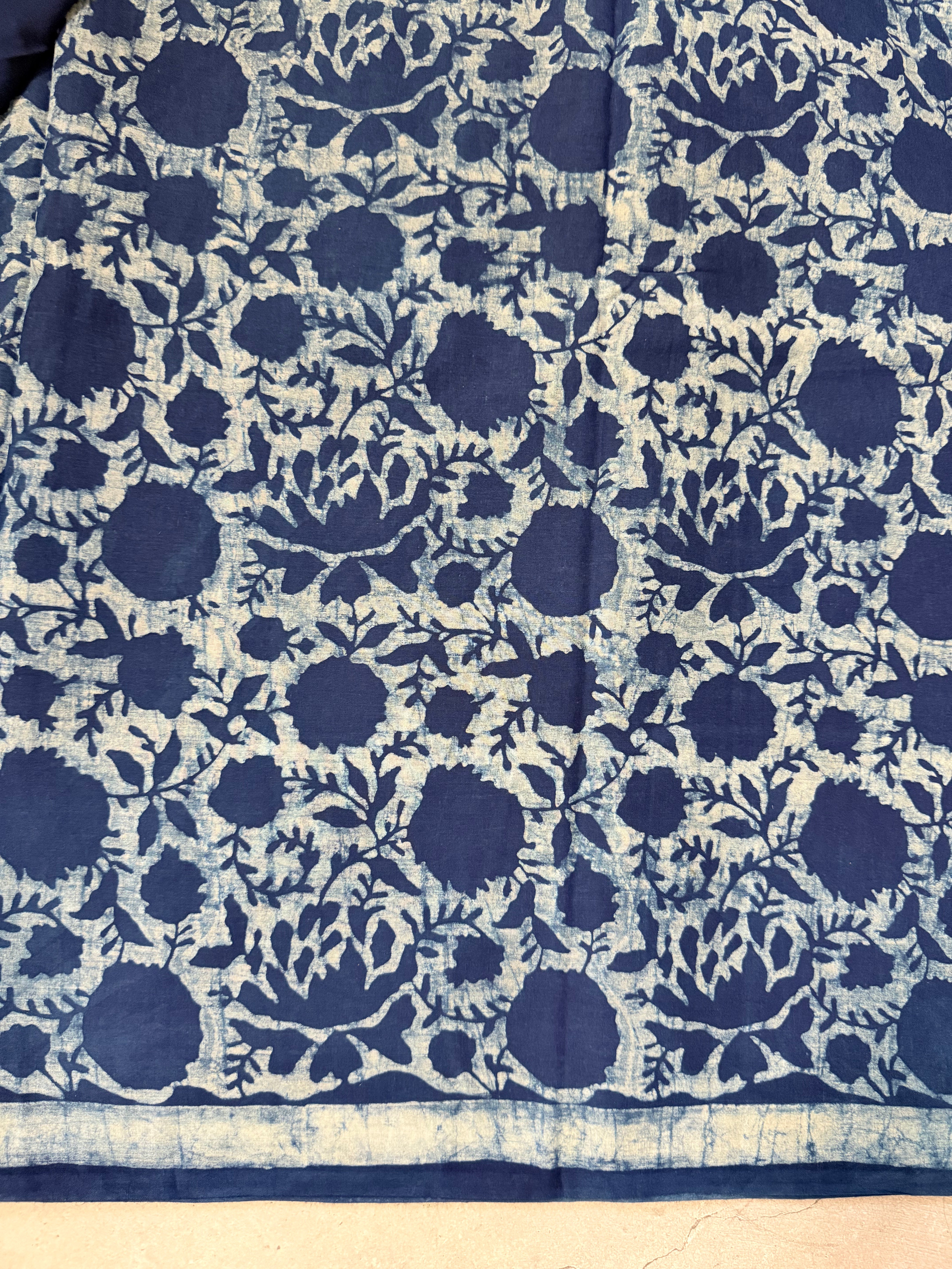 Utsava | Indigo Block Printed Mul Cotton Saree