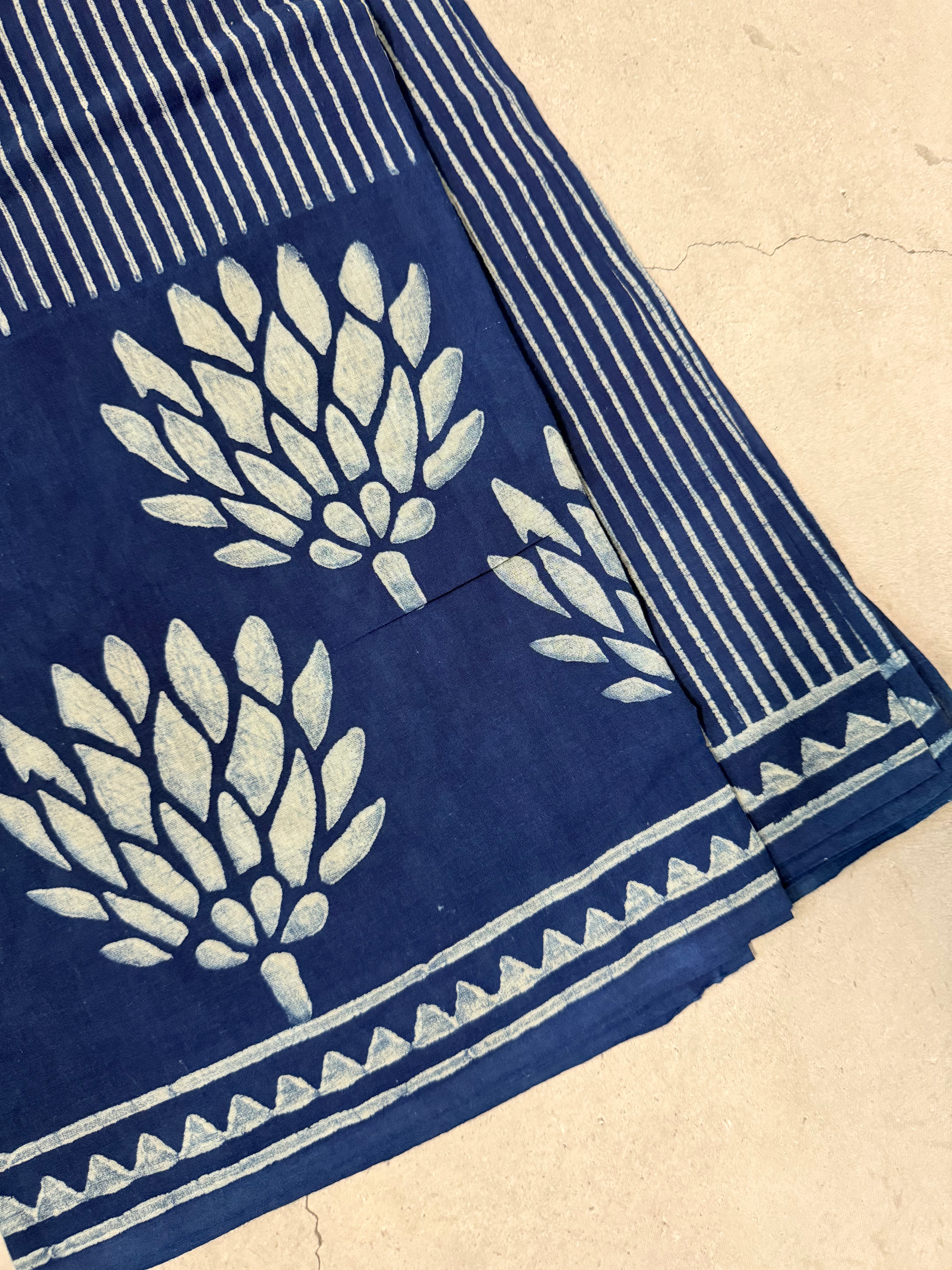 Deepa | Indigo Block Printed Mul Cotton Saree