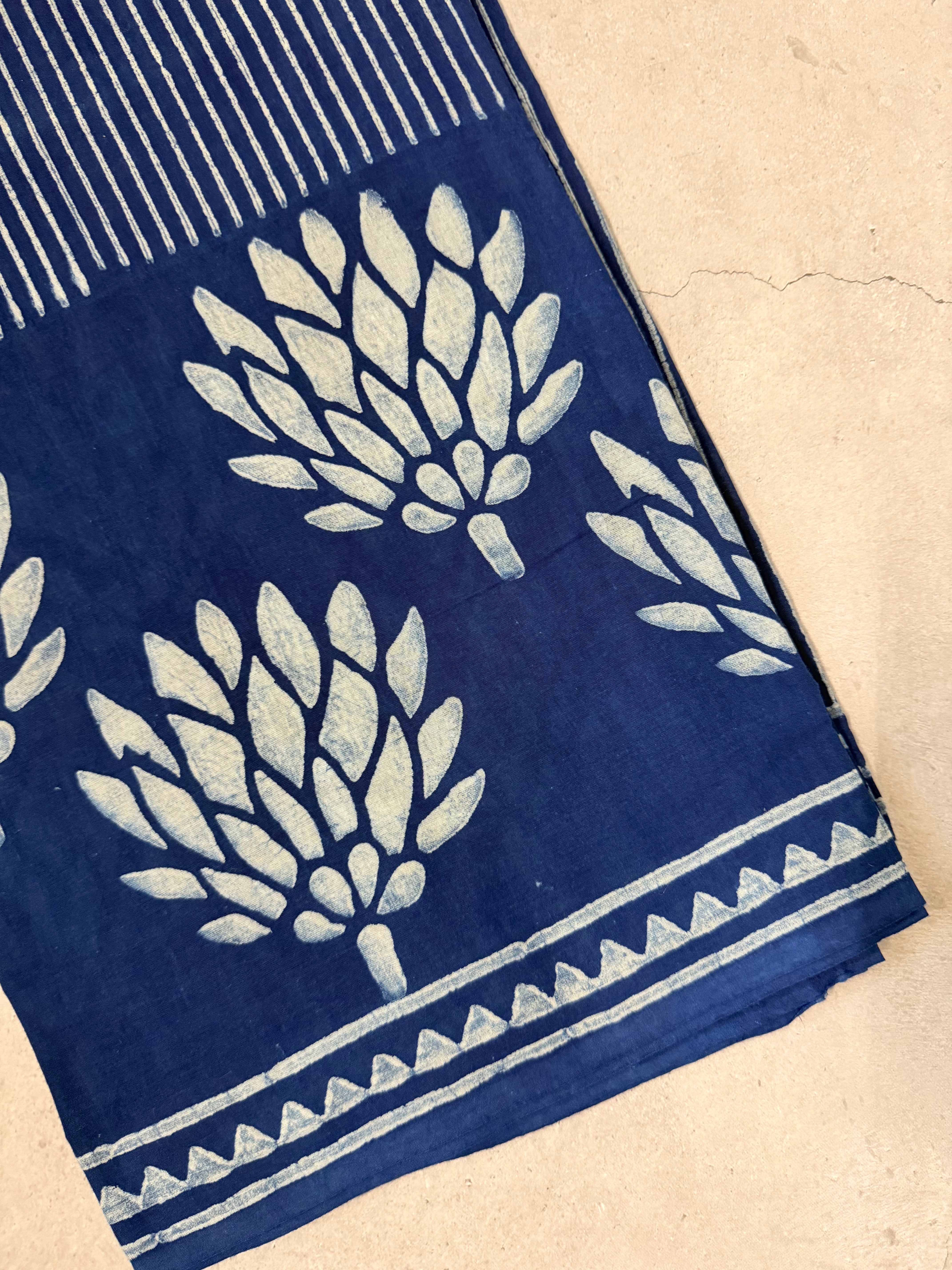 Deepa | Indigo Block Printed Mul Cotton Saree