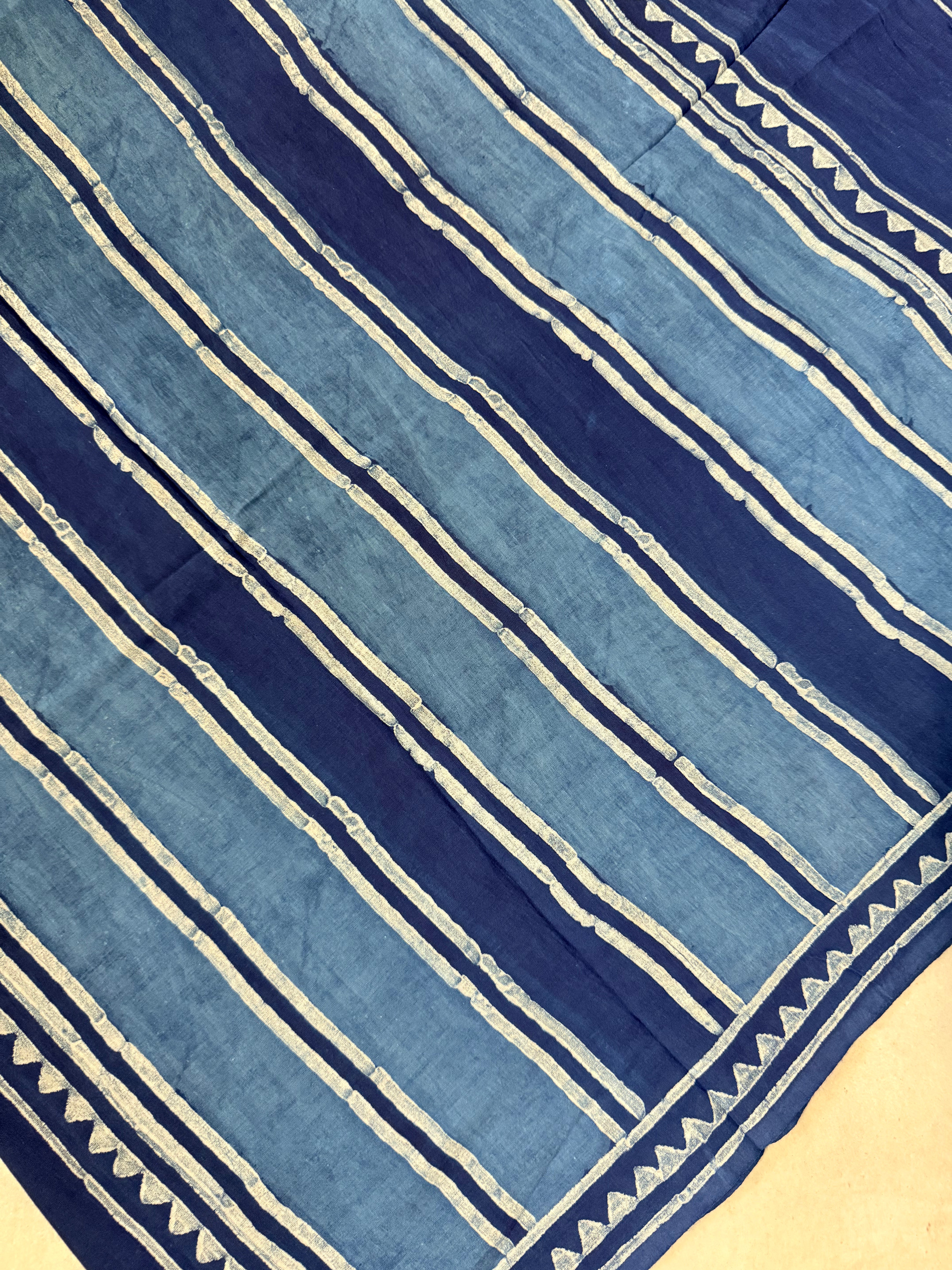 Deepa | Indigo Block Printed Mul Cotton Saree