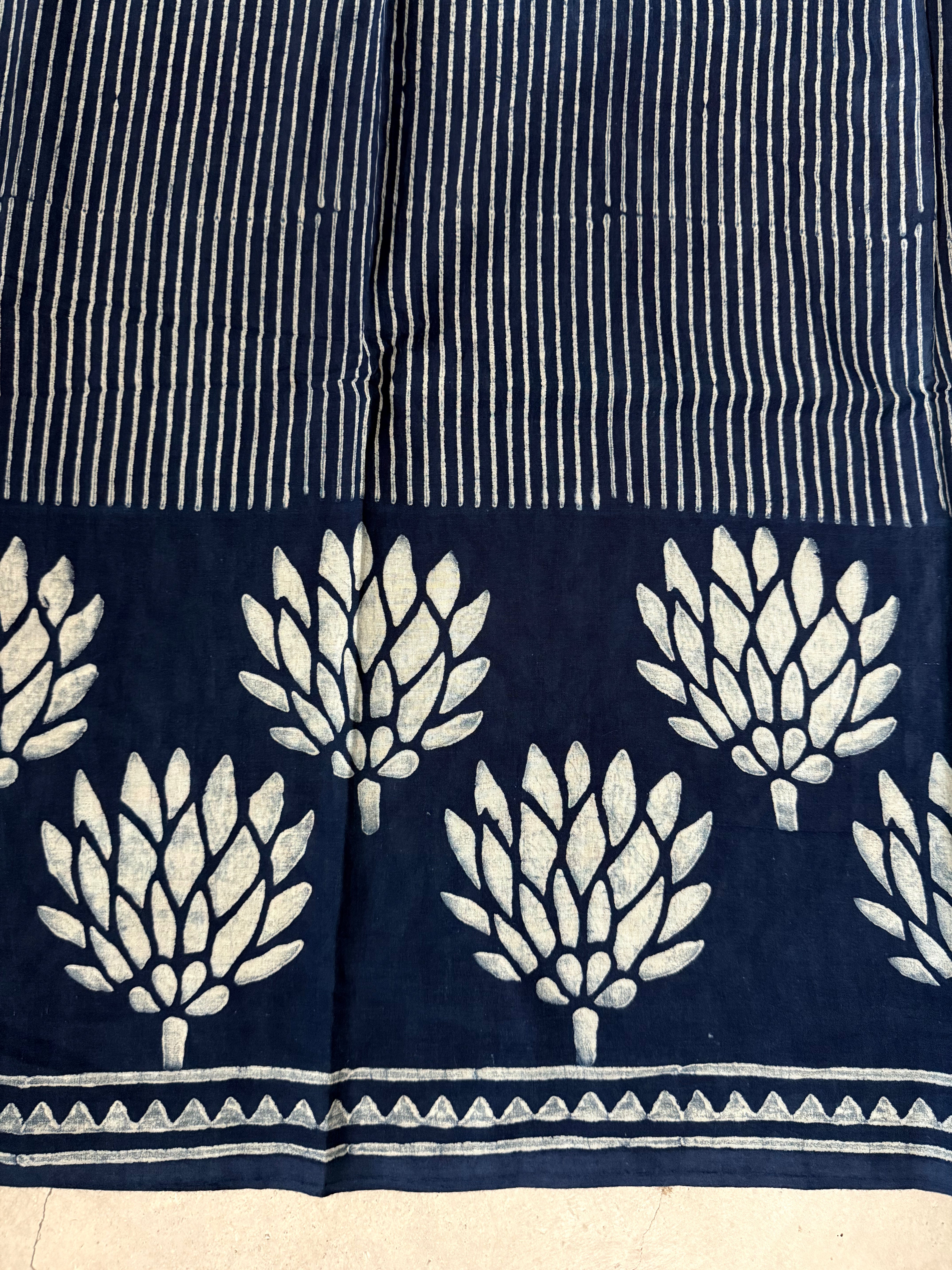 Deepa | Indigo Block Printed Mul Cotton Saree