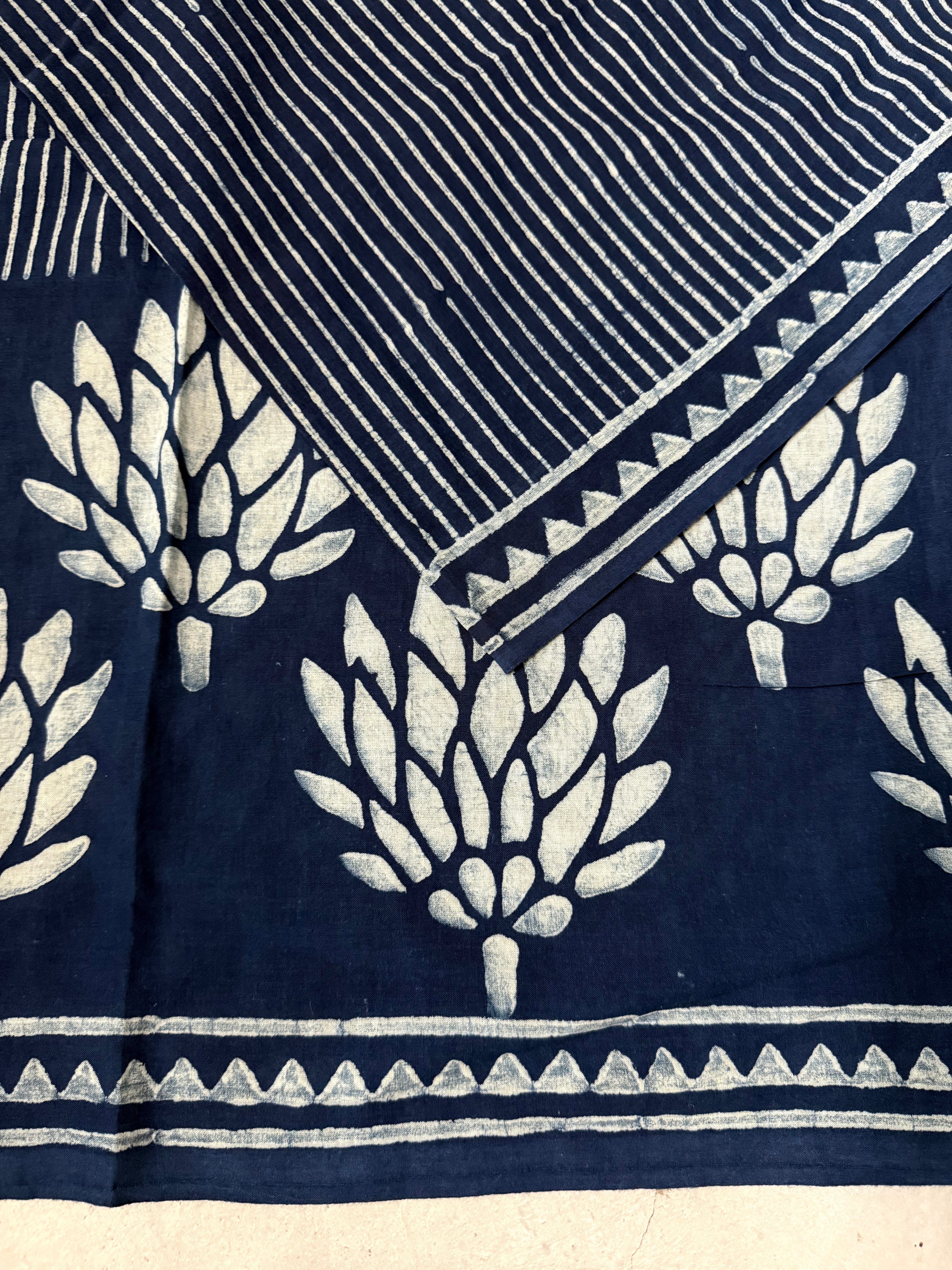 Deepa | Indigo Block Printed Mul Cotton Saree