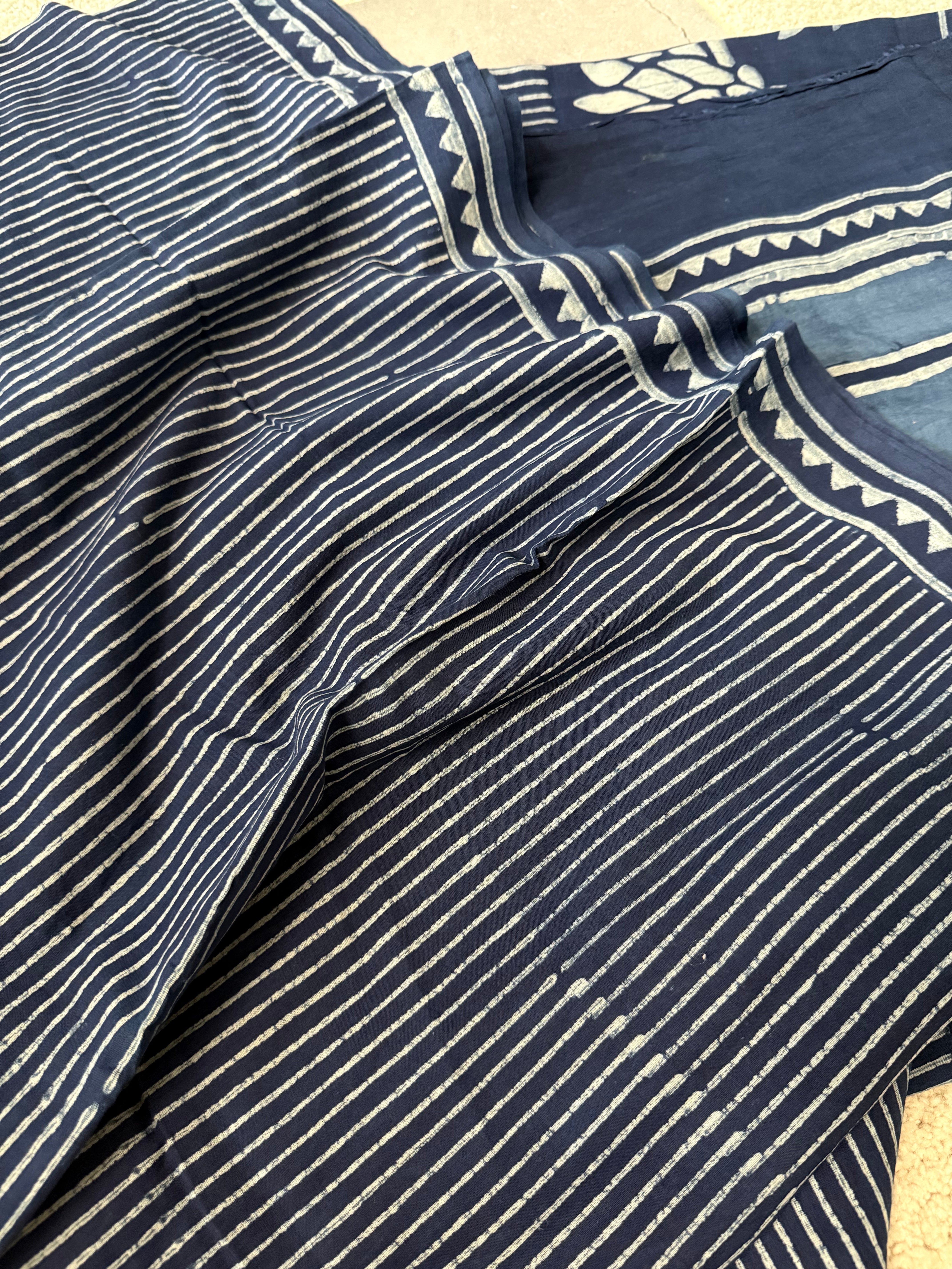 Deepa | Indigo Block Printed Mul Cotton Saree