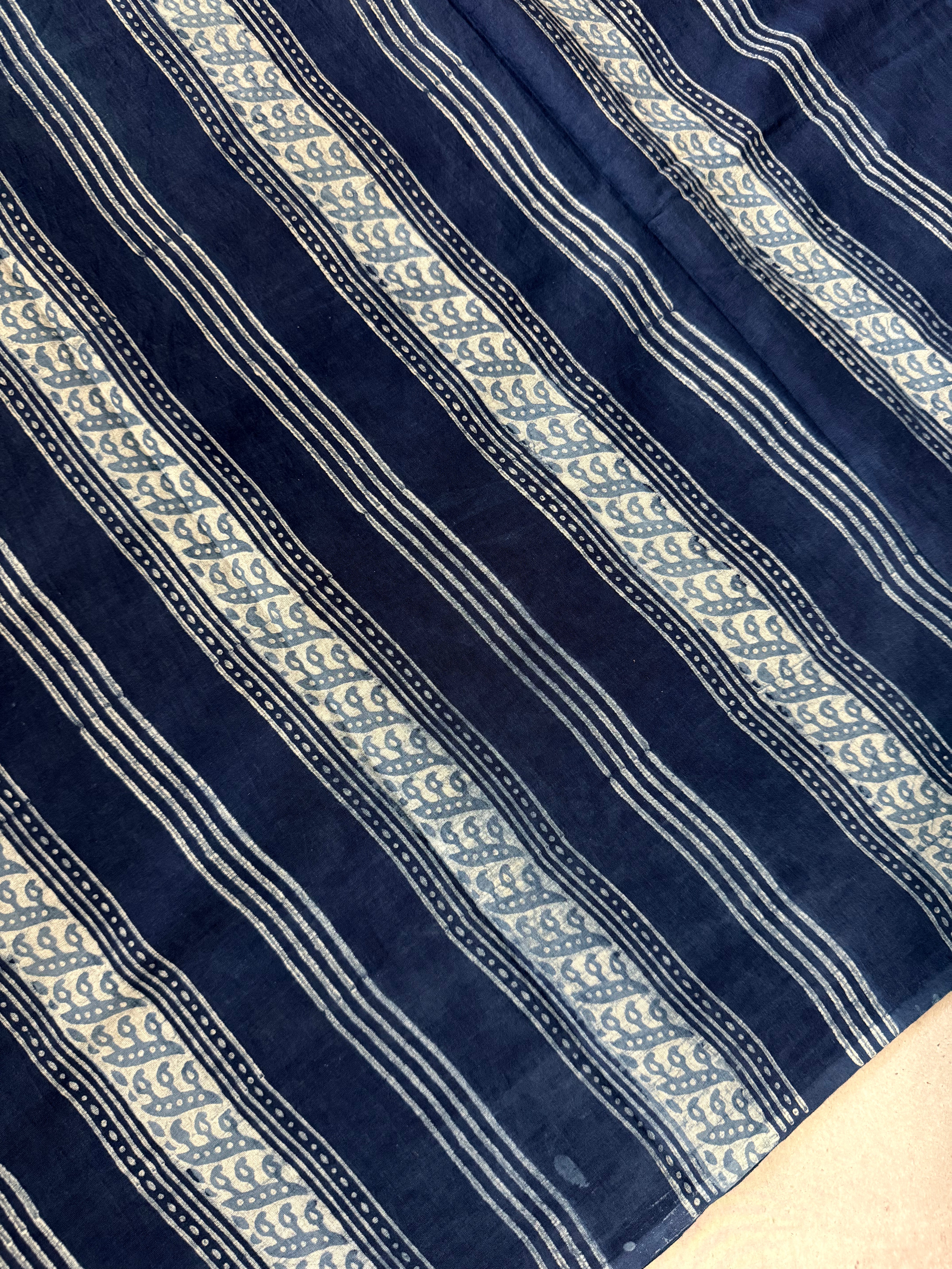Alankarini | Indigo Block Printed Mul Cotton Saree