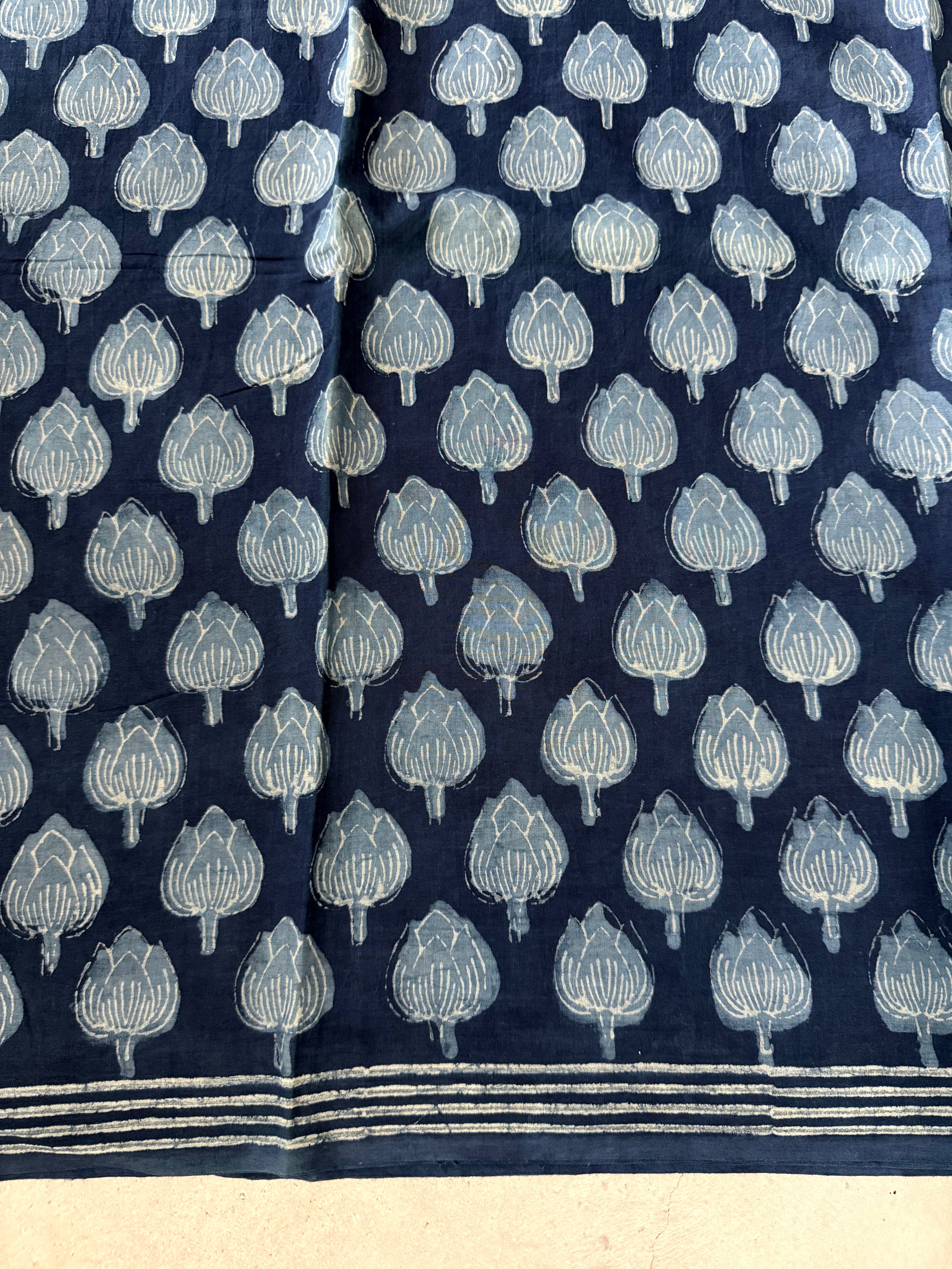 Alankarini | Indigo Block Printed Mul Cotton Saree