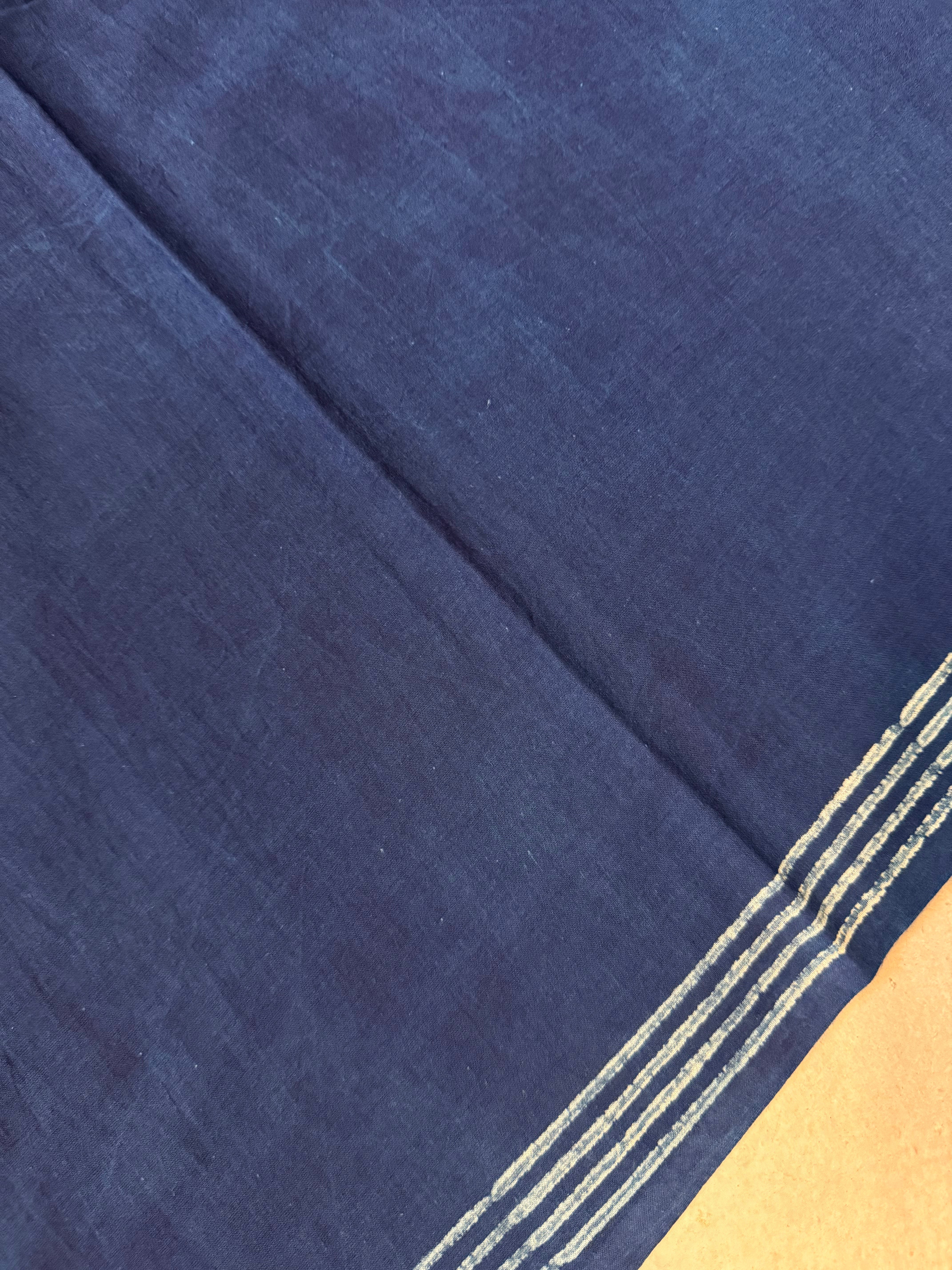 Stambika | Indigo Block Printed Mul Cotton Saree