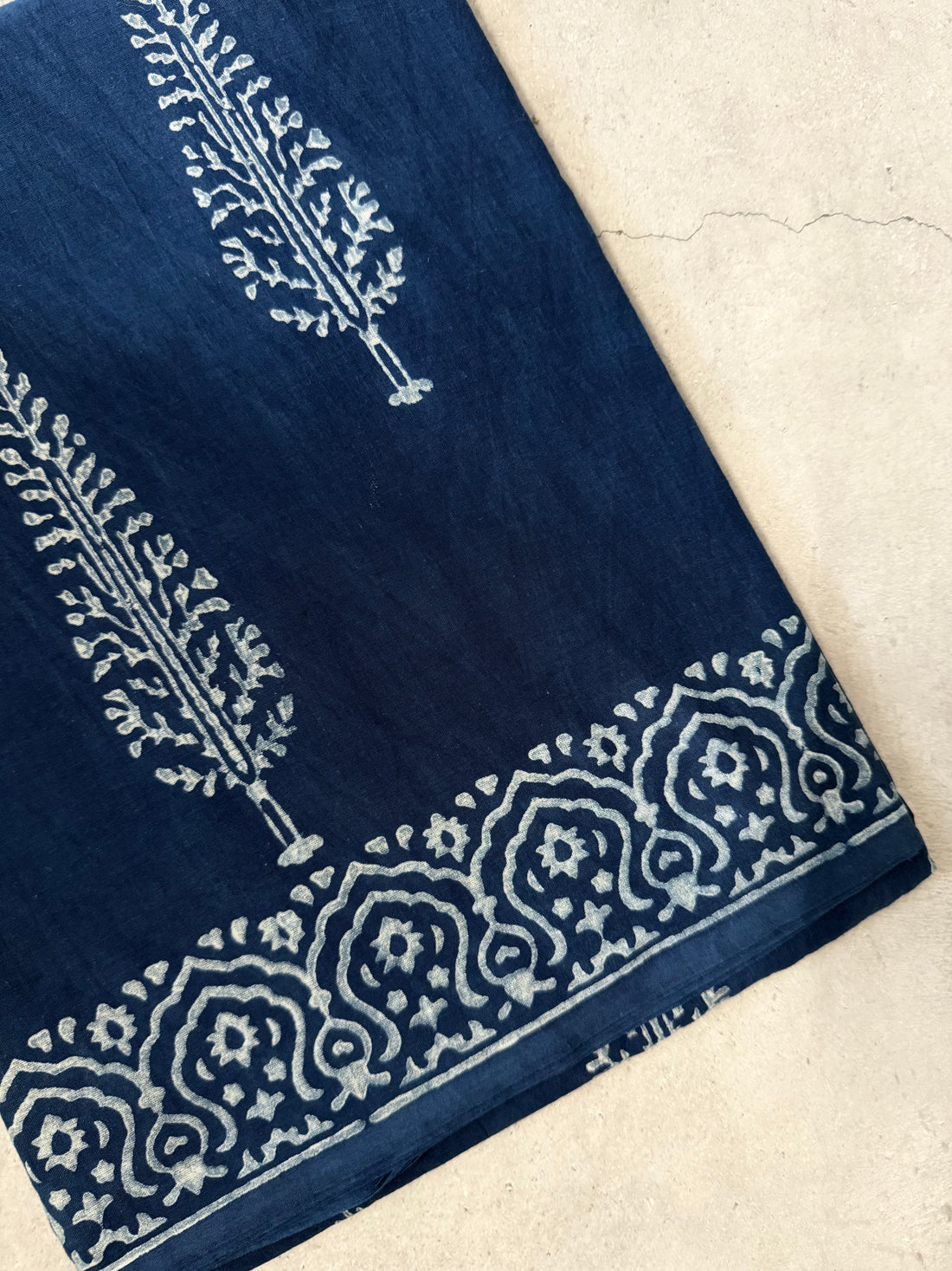 Kamal | Indigo Block Printed Mul Cotton Saree