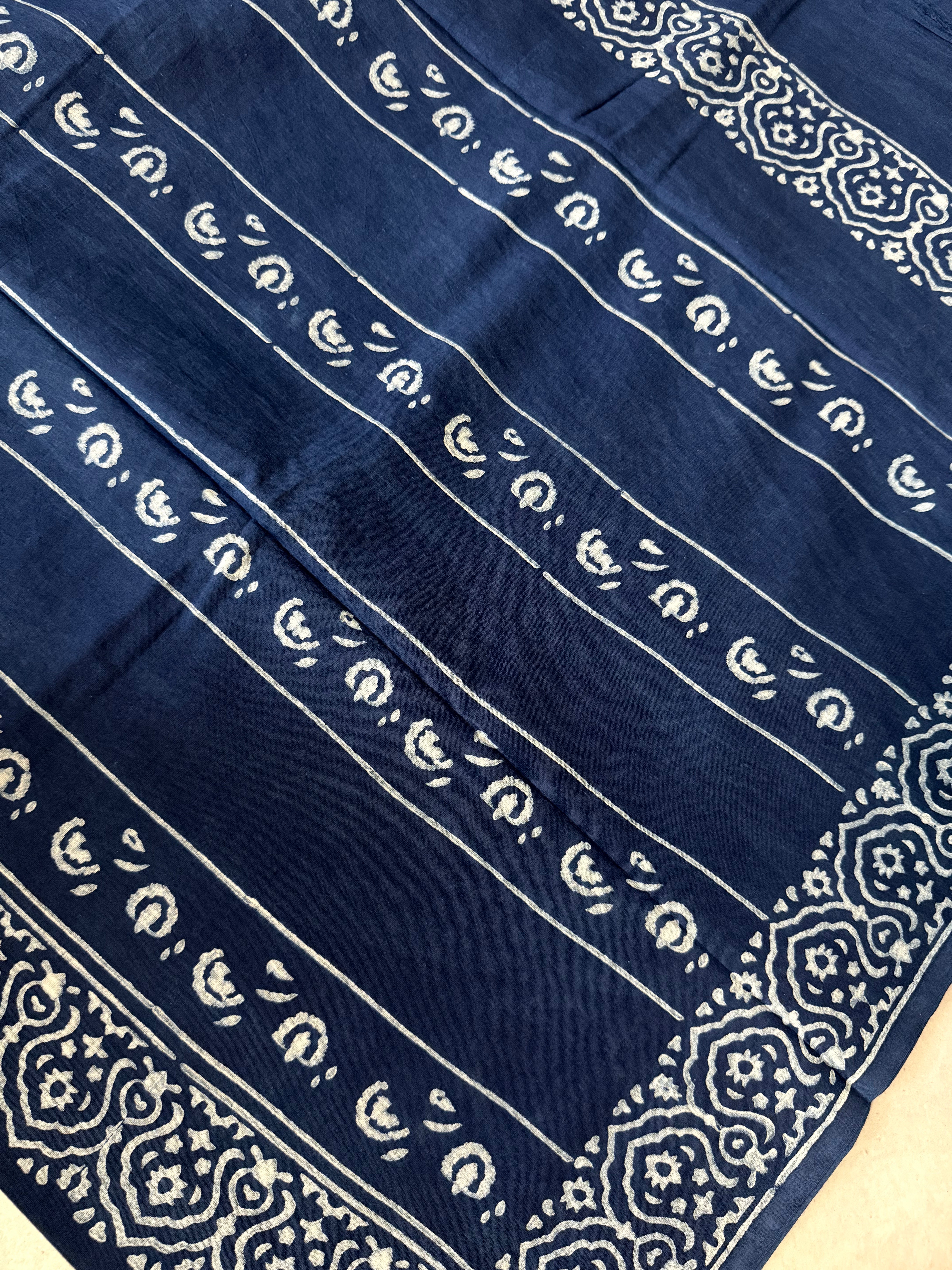 Kamal | Indigo Block Printed Mul Cotton Saree