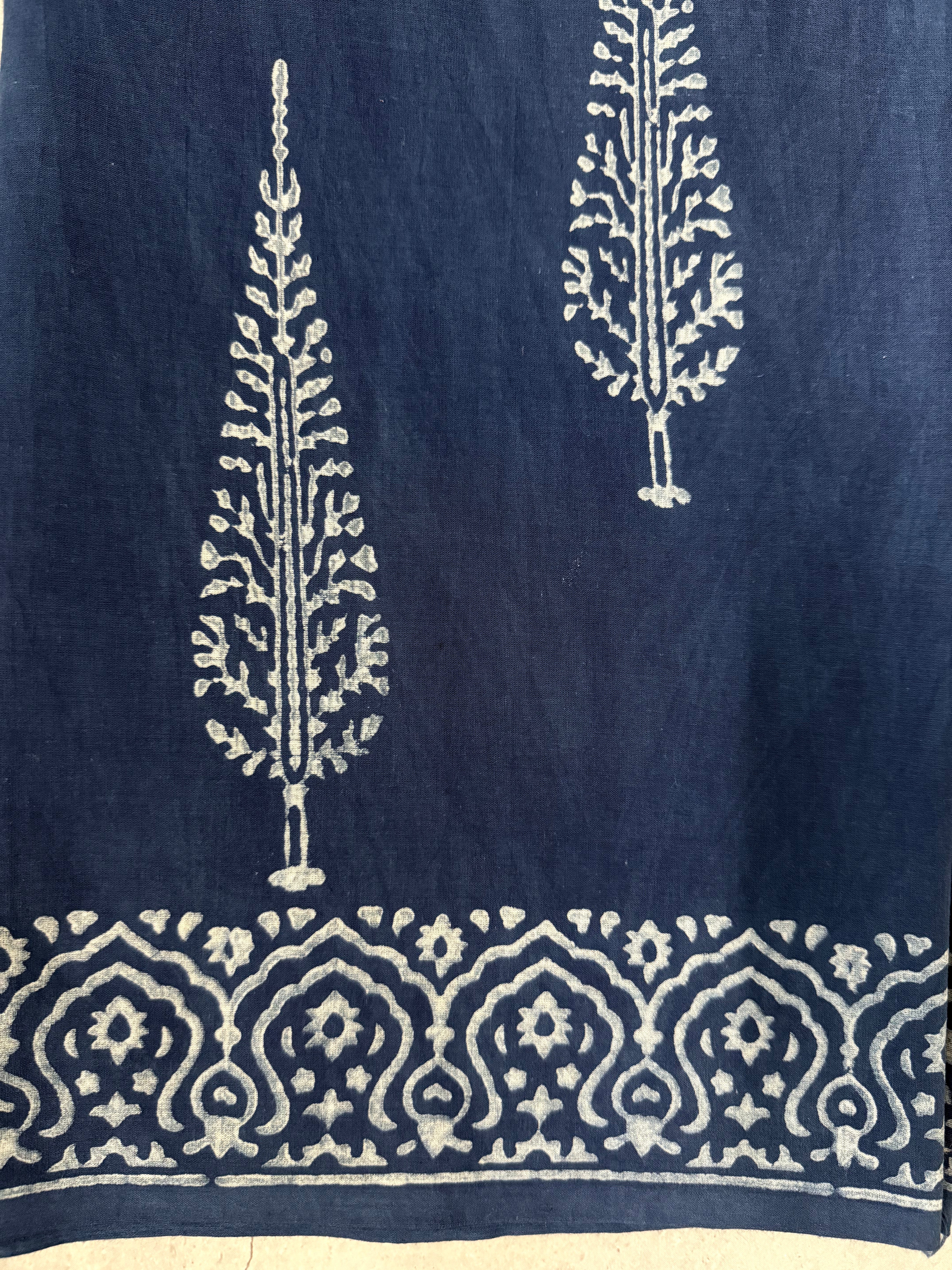 Kamal | Indigo Block Printed Mul Cotton Saree
