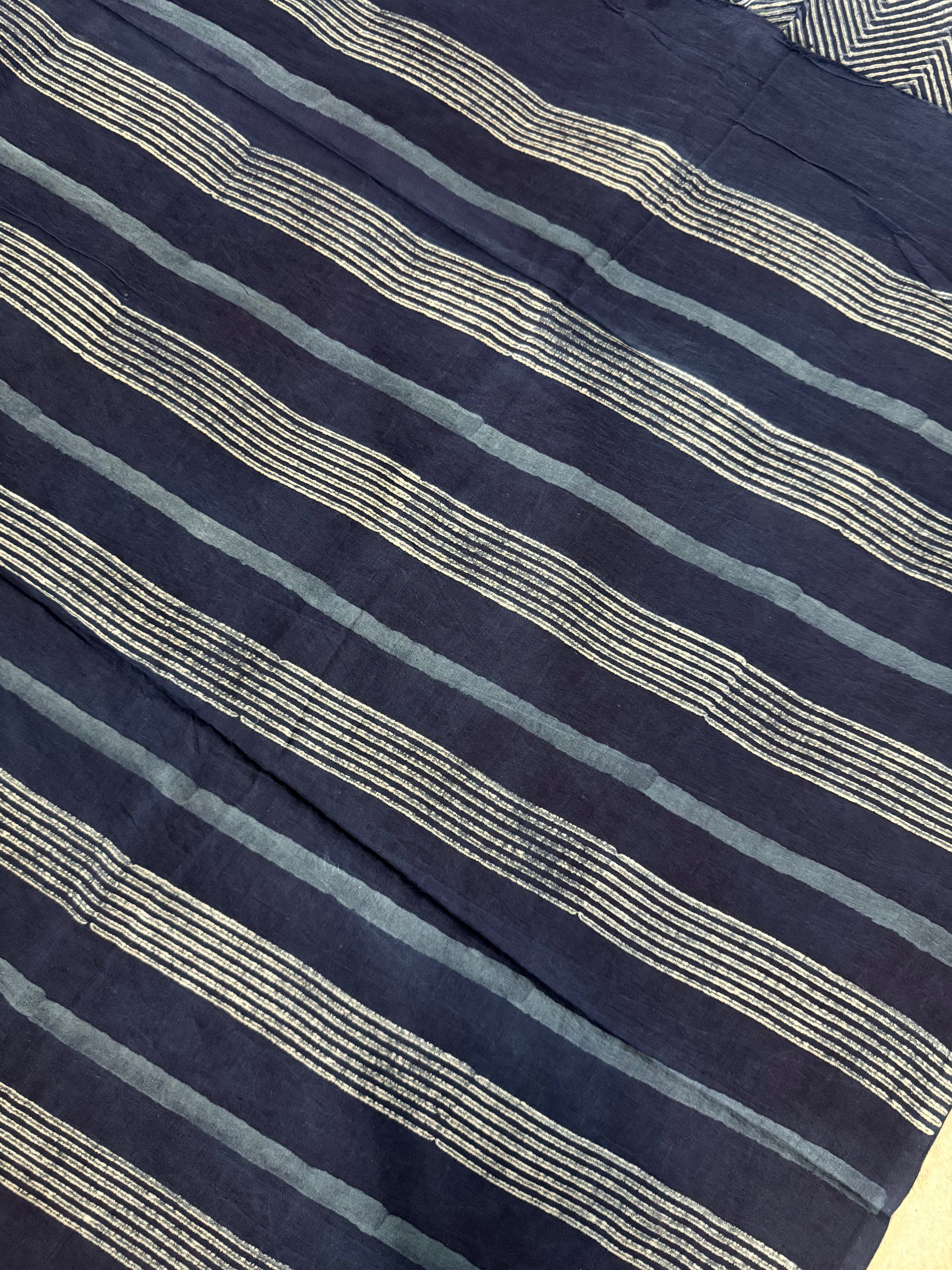 Shilpakala | Indigo Block Printed Mul Cotton Saree