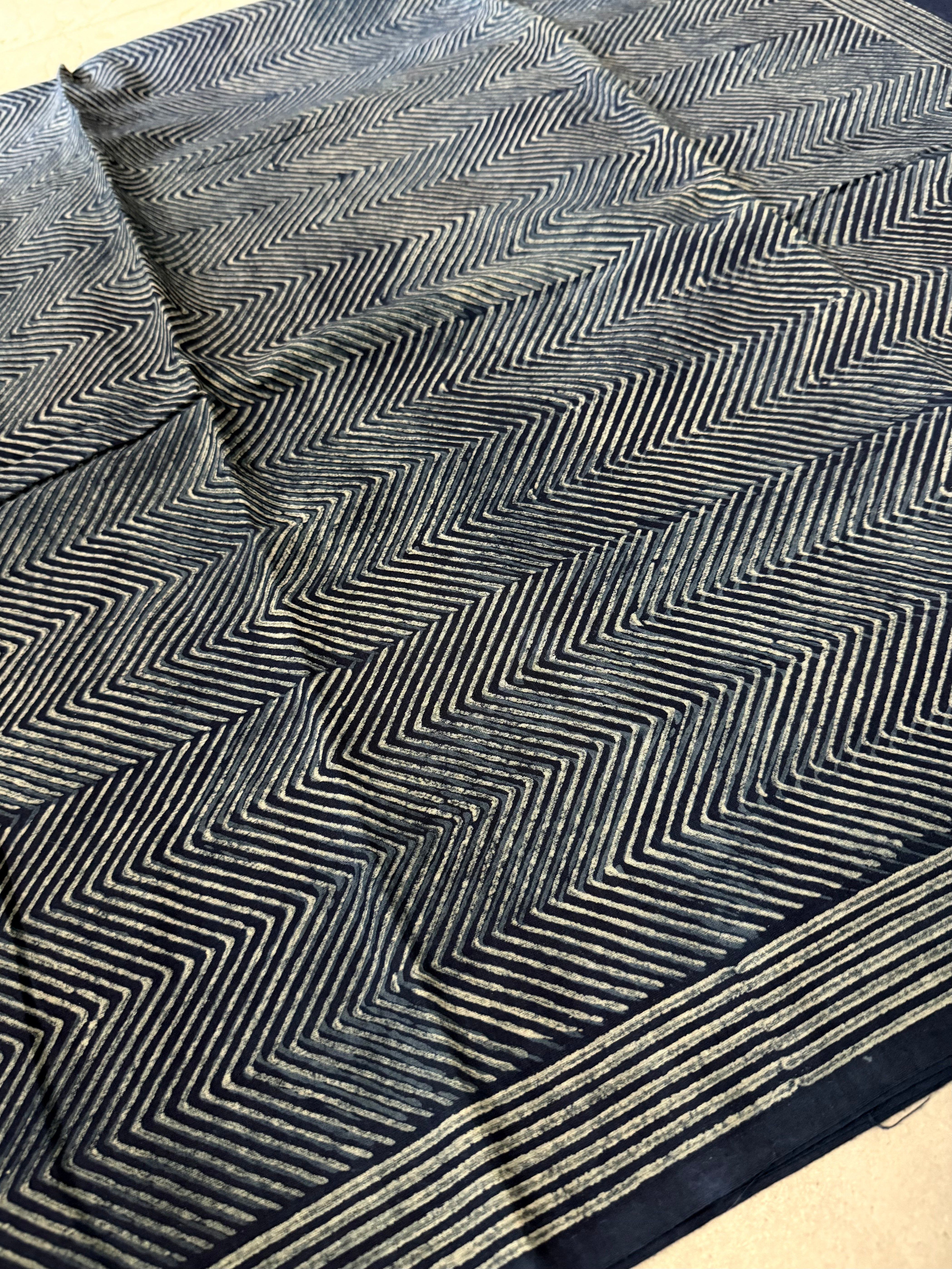 Shilpakala | Indigo Block Printed Mul Cotton Saree