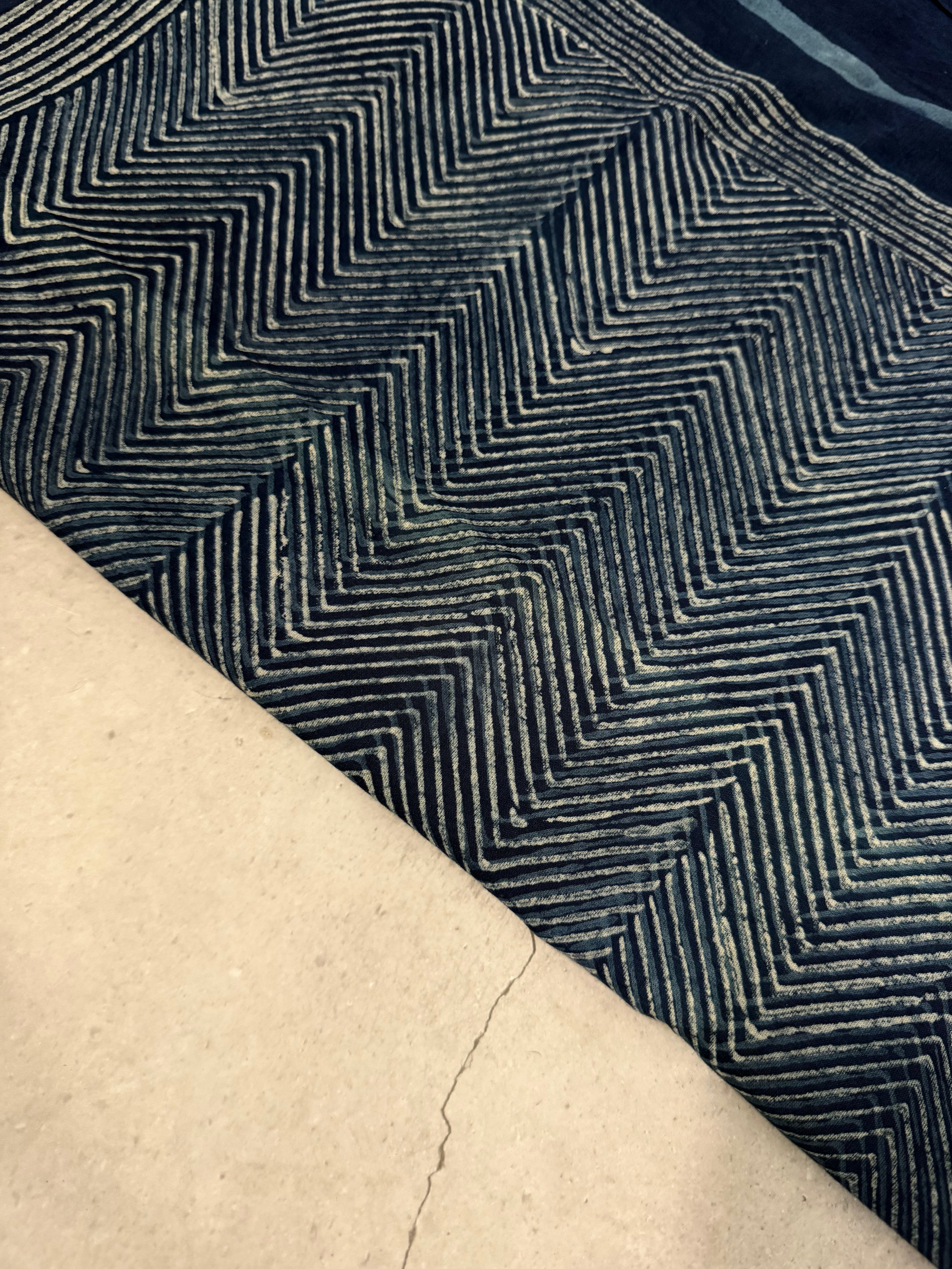 Shilpakala | Indigo Block Printed Mul Cotton Saree