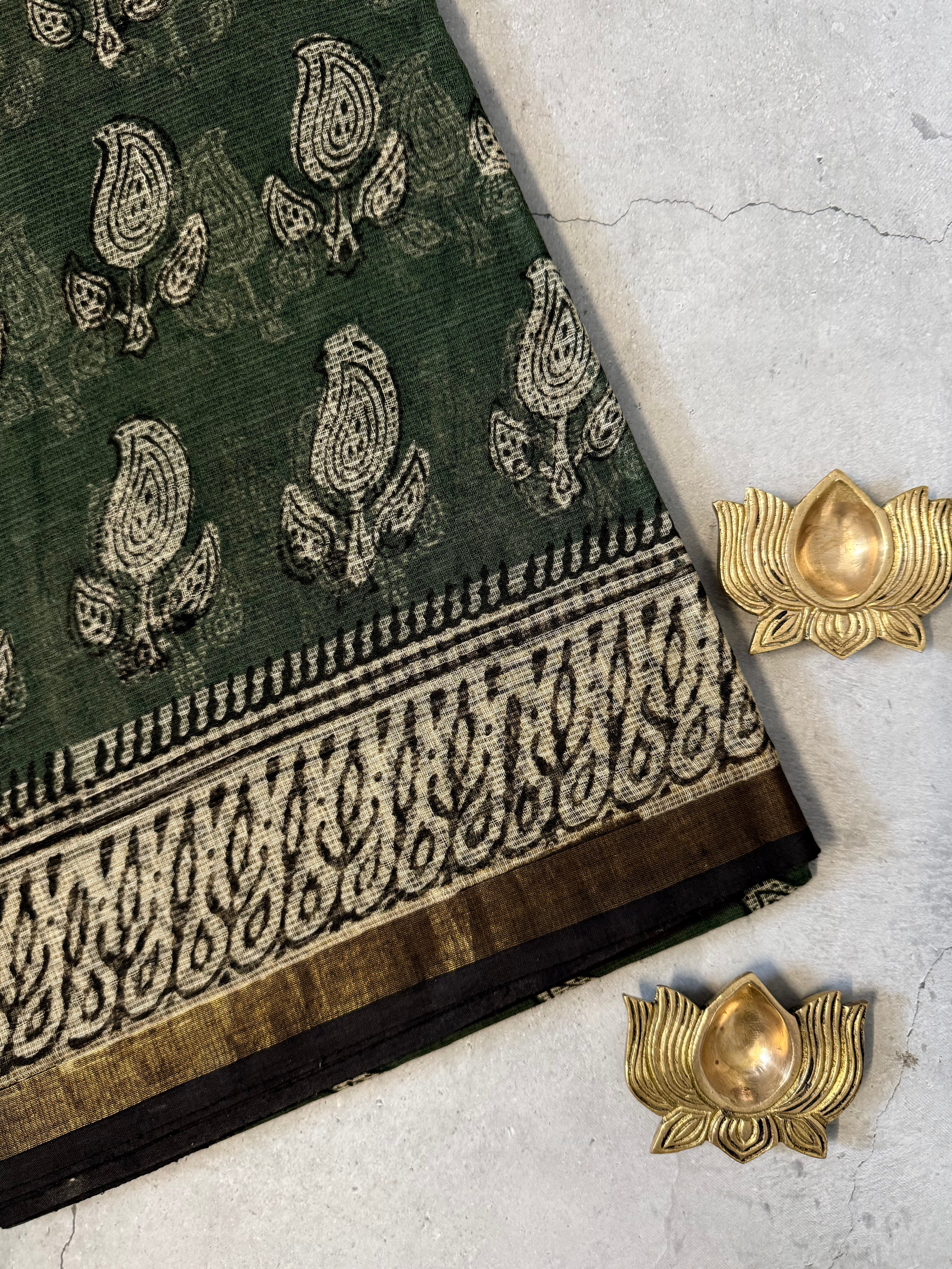 Mandiraja | Green Block Printed Kota Saree