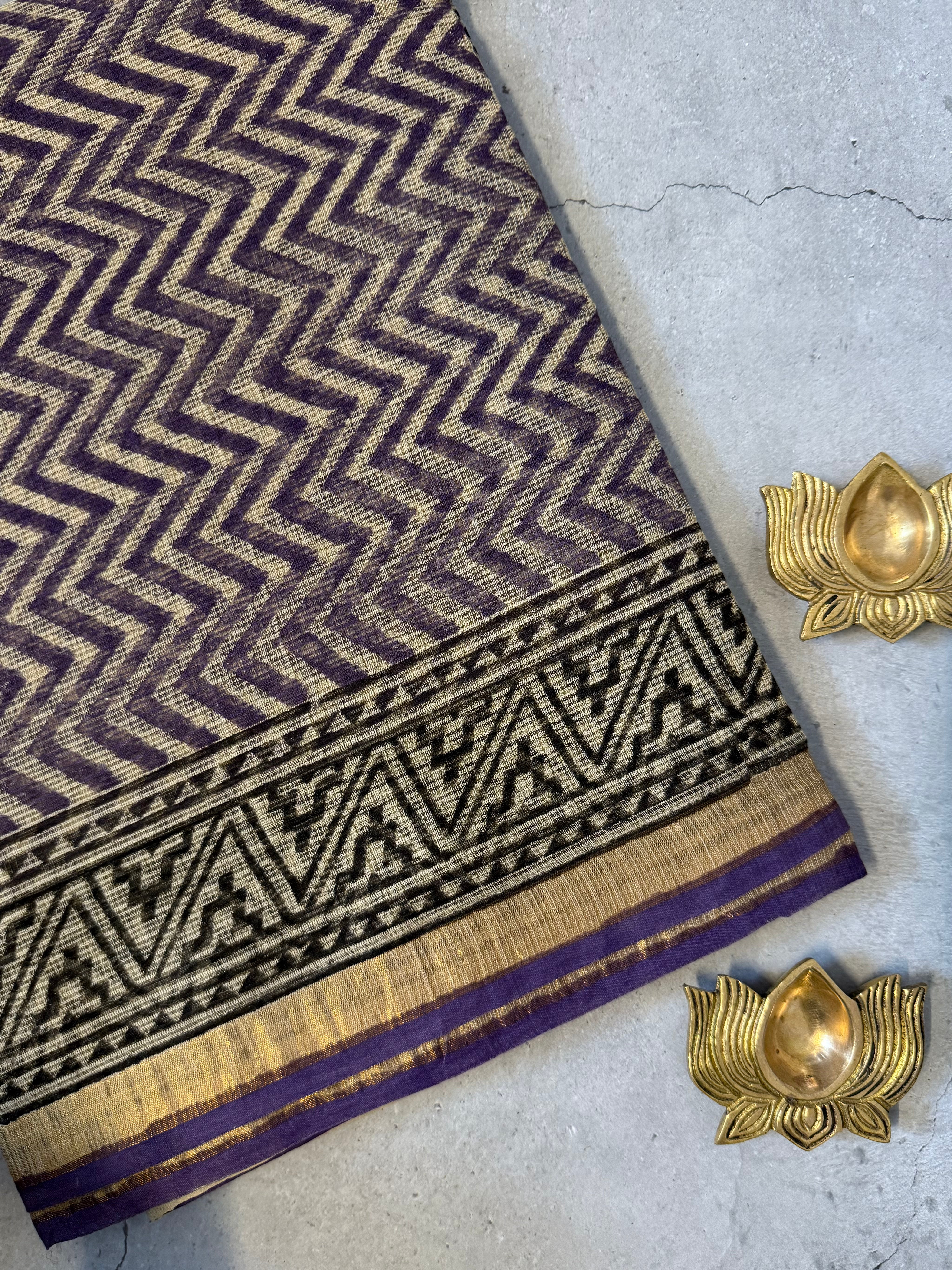 Nrithya | Purple Block Printed Kota Saree