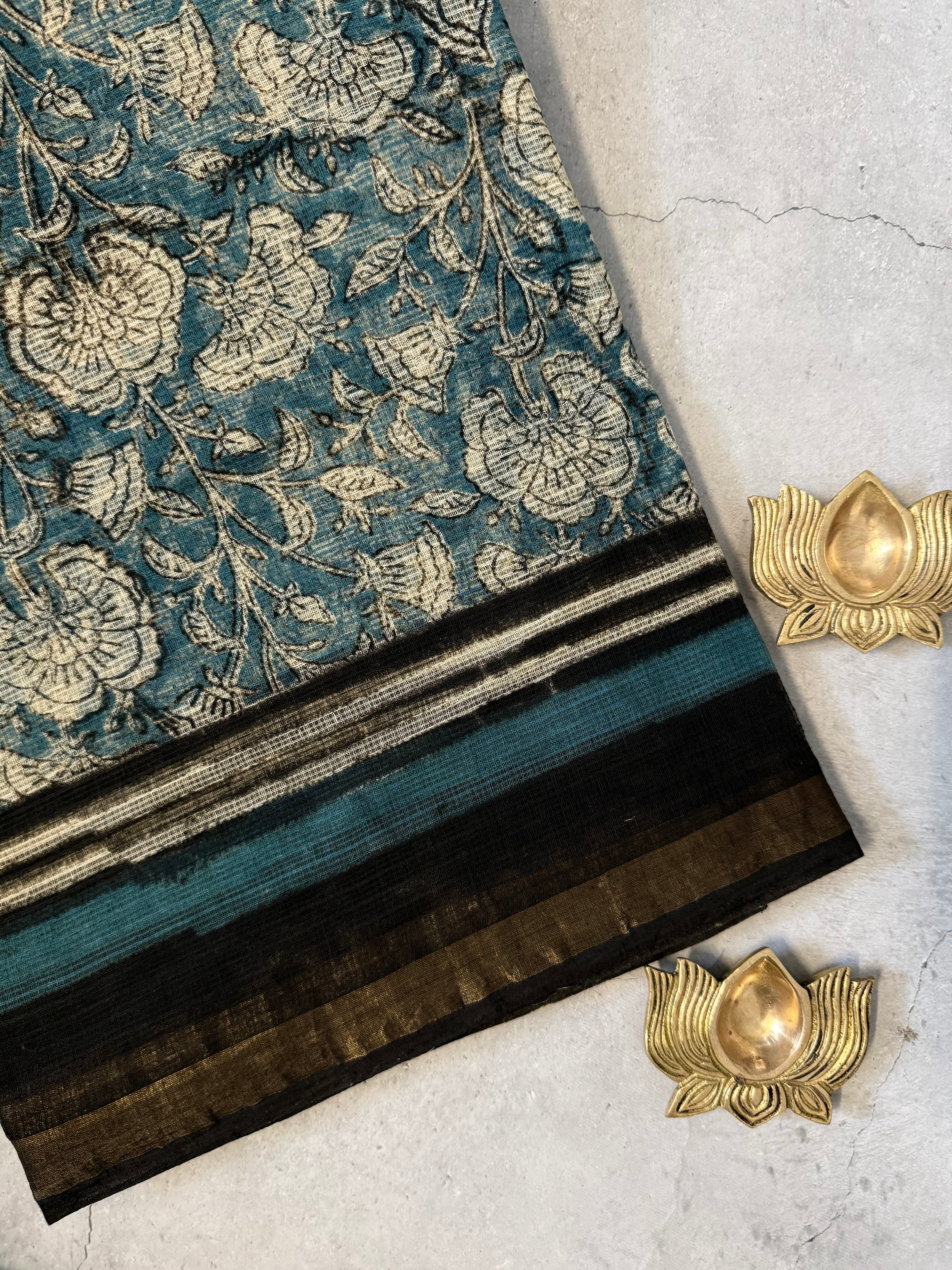 Kalyani | Blue Block Printed Kota Saree