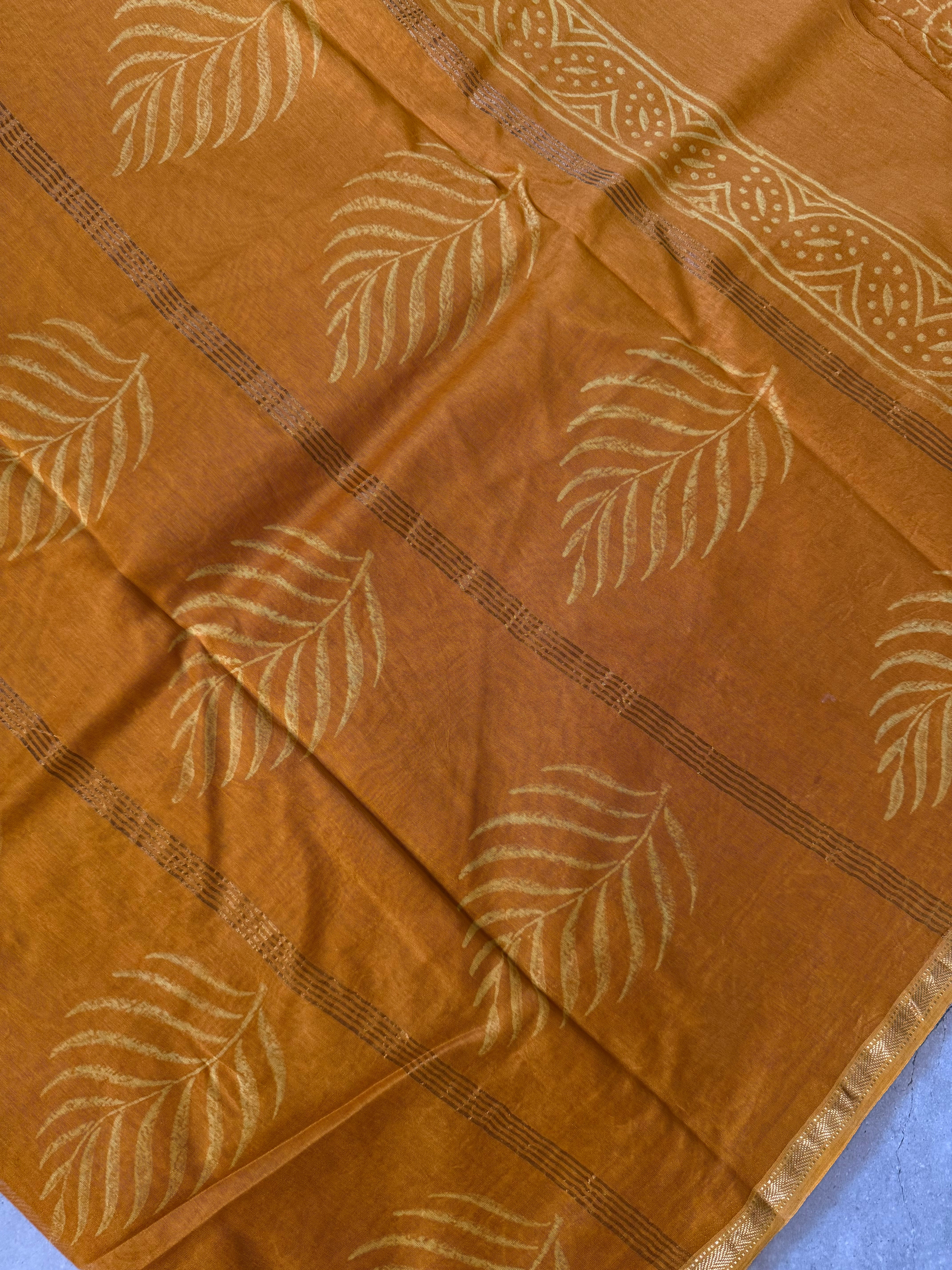 Manjal | Yellow Block Printed Chanderi Saree